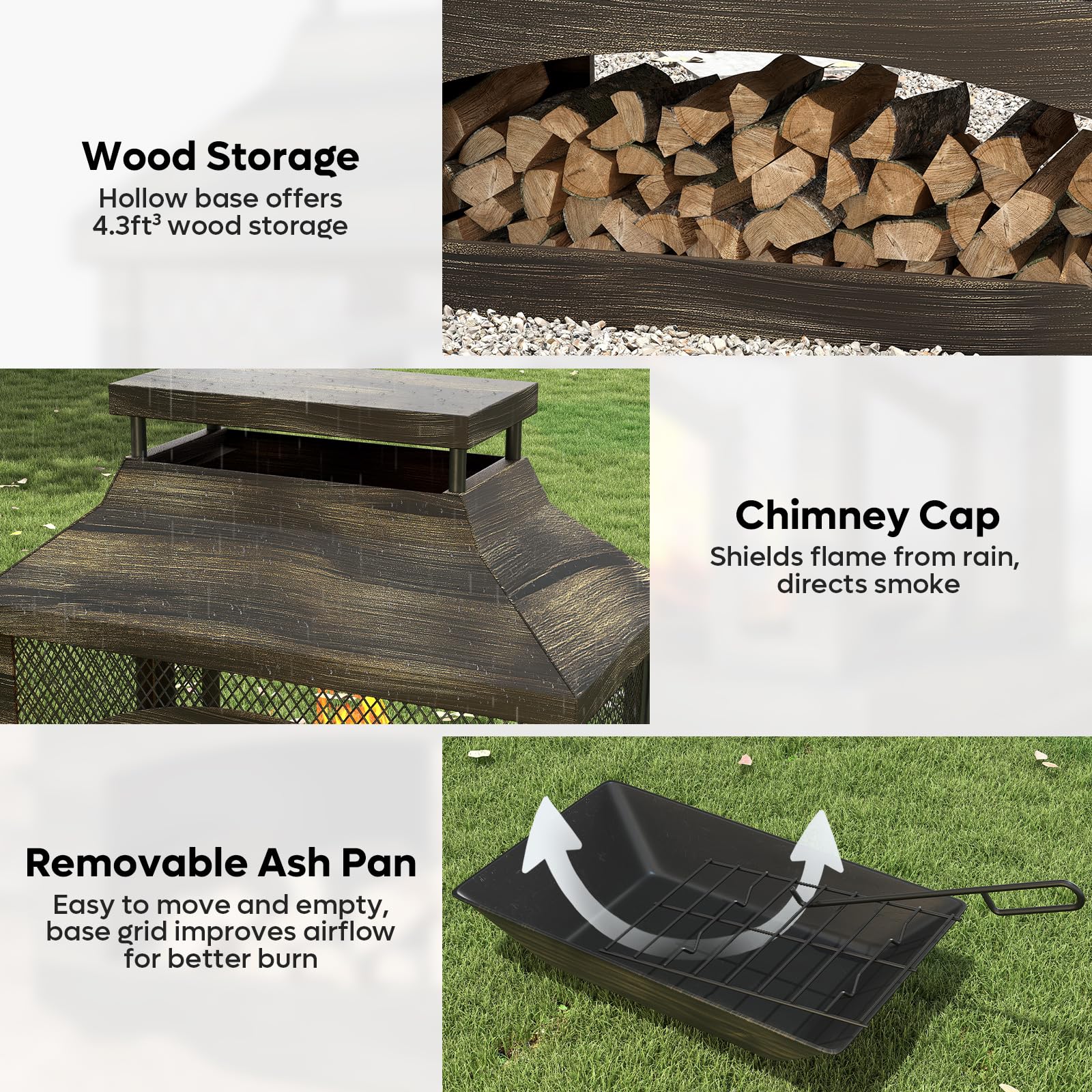 37" Outdoor Wood Burning Fire Pit with Poker and Cover