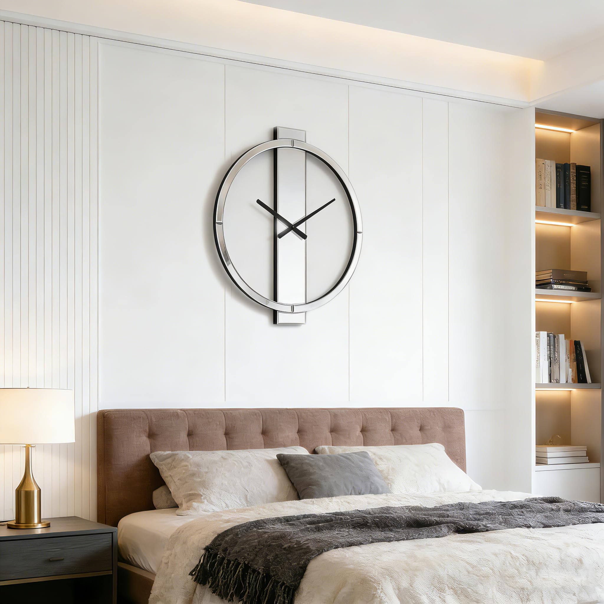 Mirrored Wall Clock 23" Round Contemporary Design