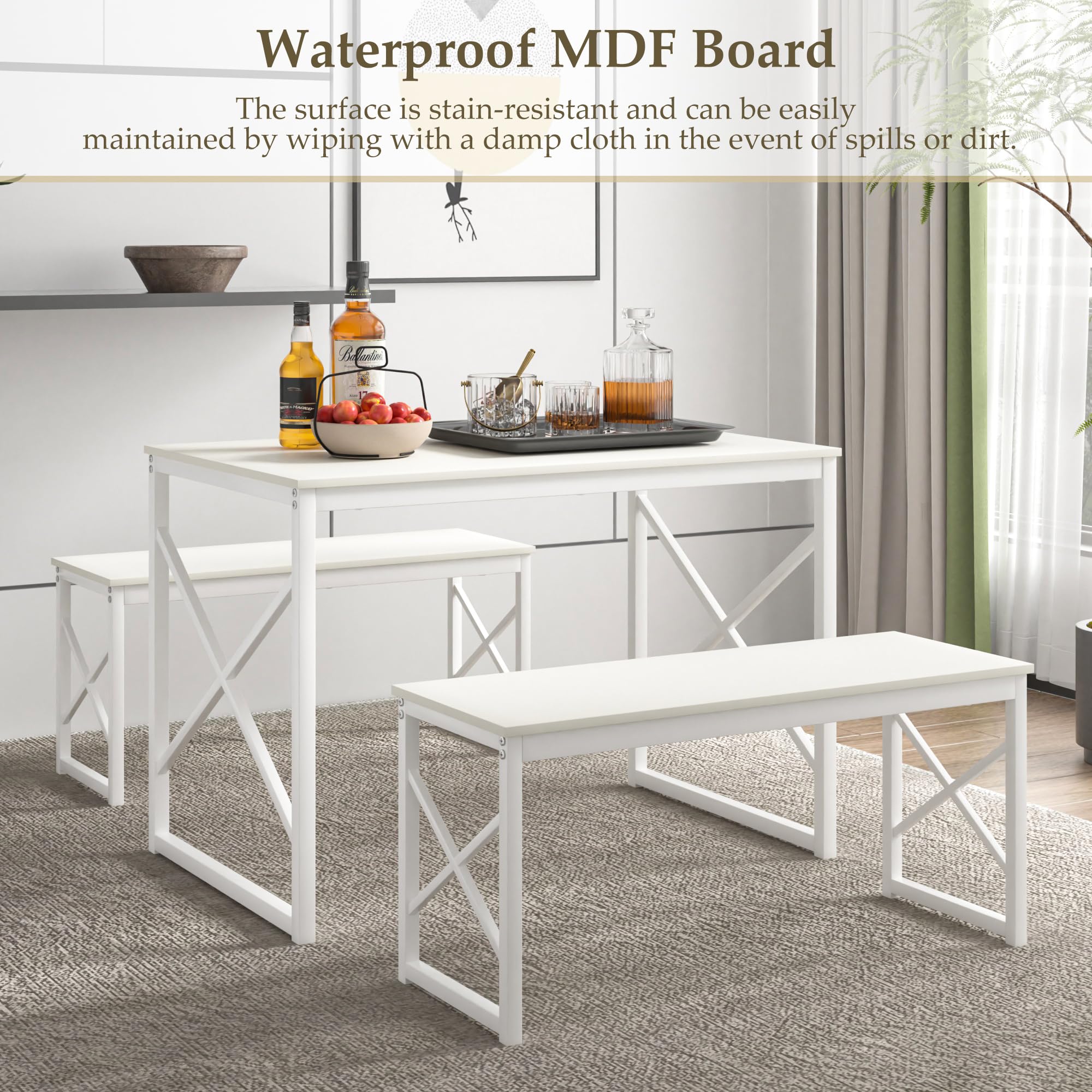 Dining Table Set with 2 Benches for 4