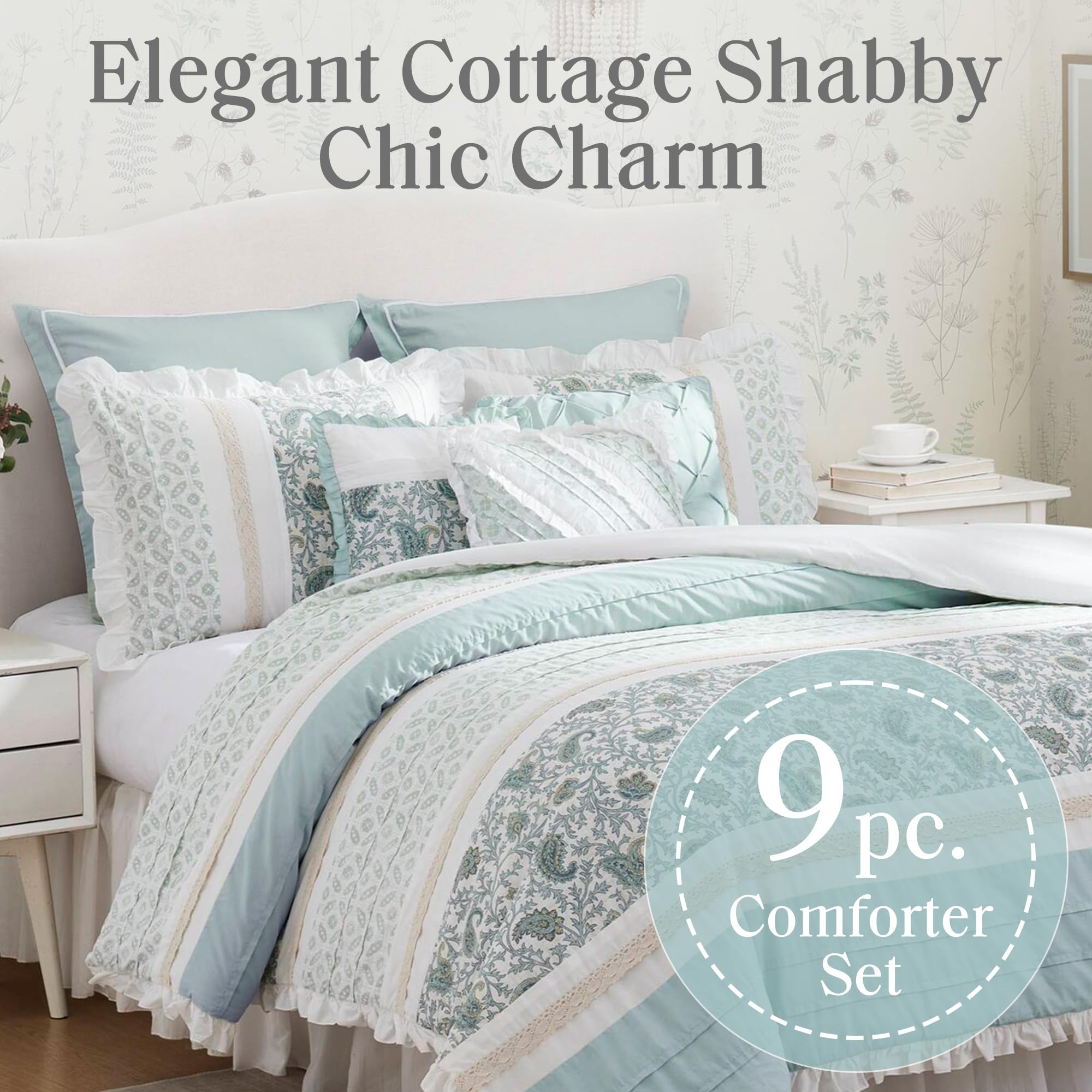 Cotton Percale Comforter Set Queen 9 Piece