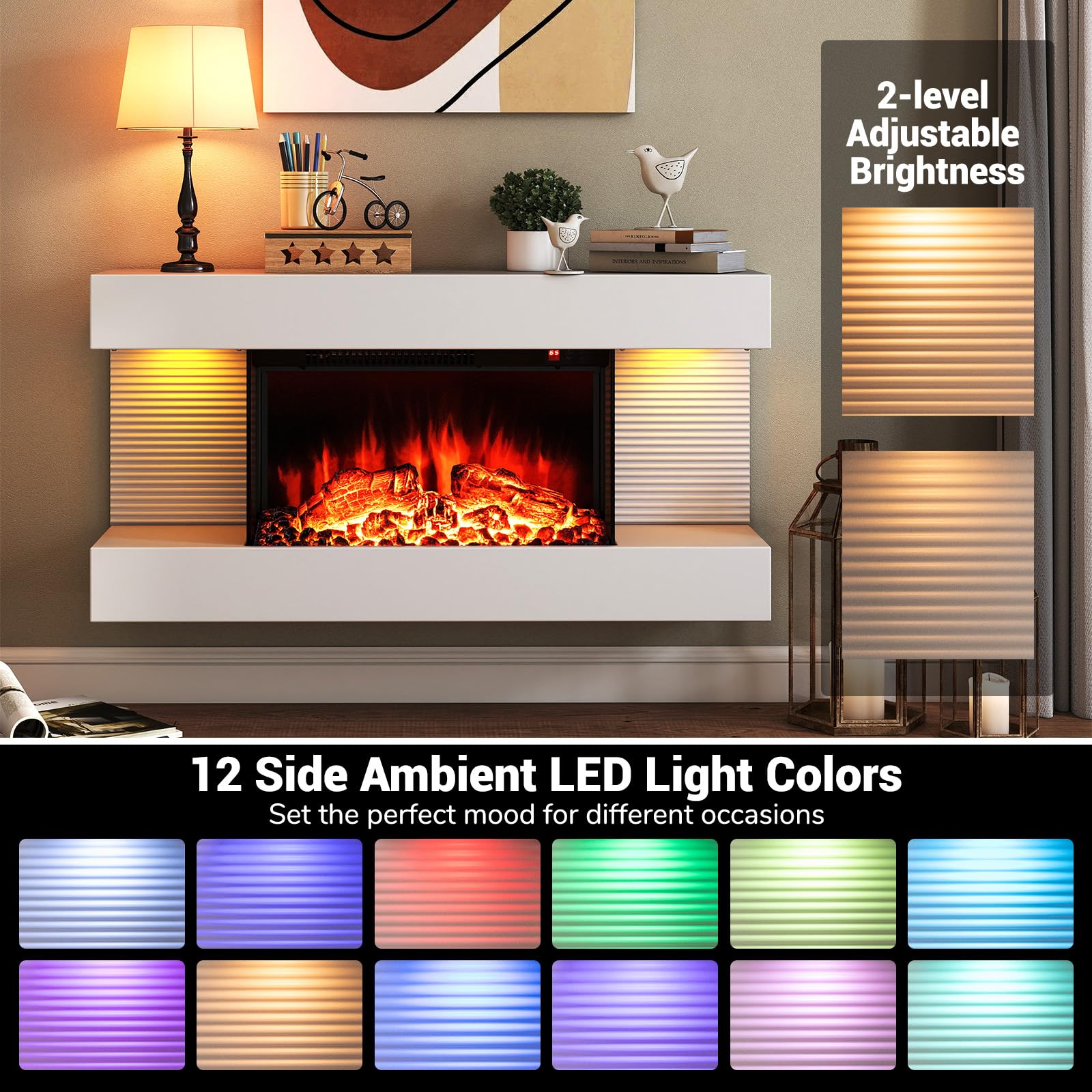 32" Wall Mounted Electric Fireplace with Remote Control