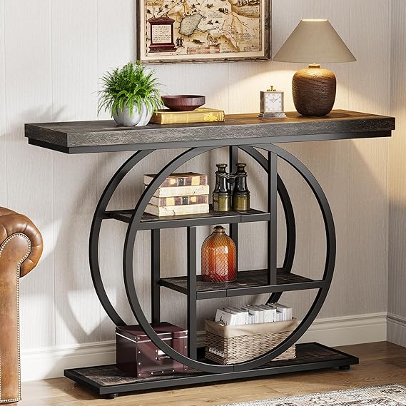 41.3" Industrial Console Table with 4-Tier Storage Shelves