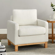 Boucle Accent Chair with Wood Base