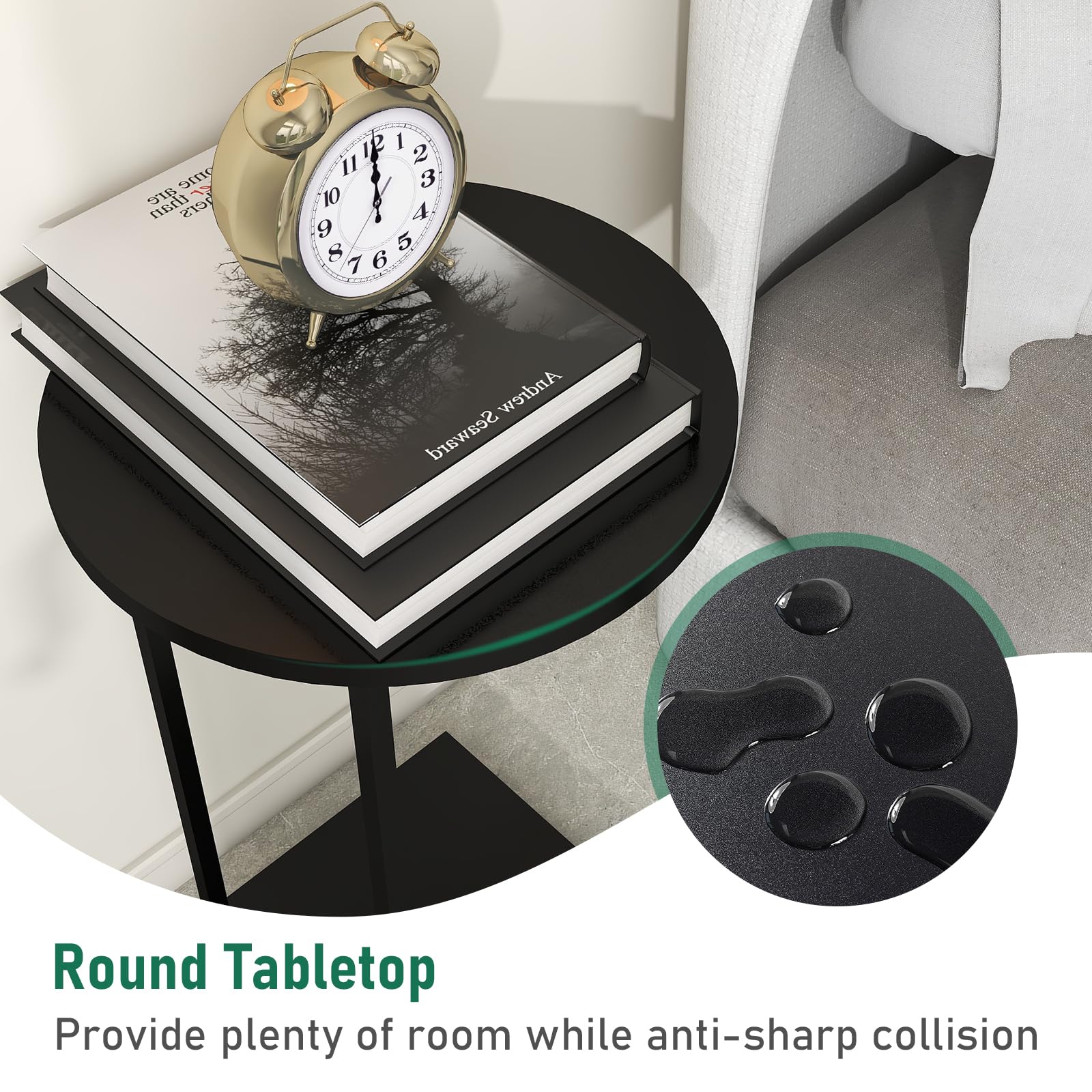 C Shaped End Table Round Snack Side Table