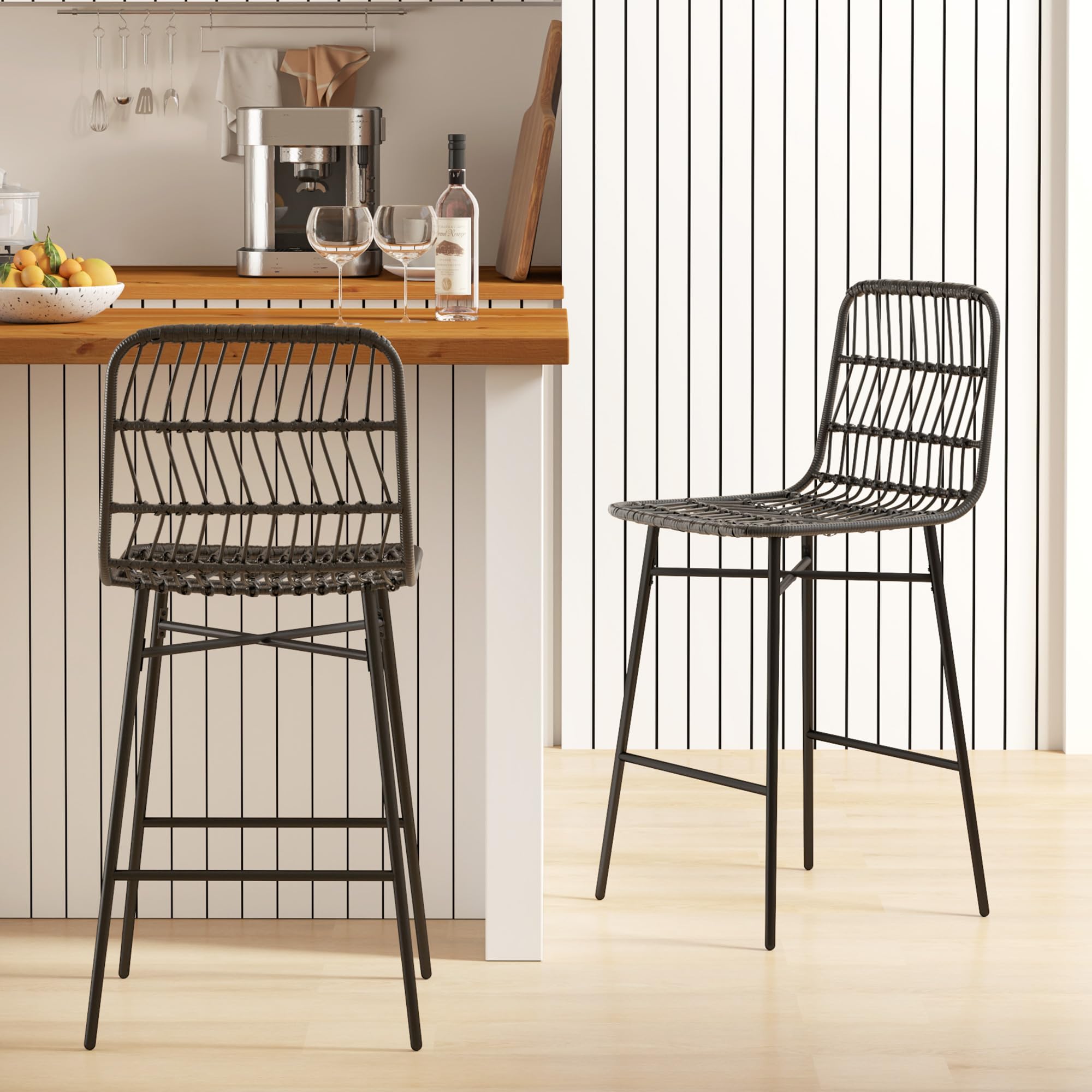 Rattan Counter Height Bar Stools Set of 2
