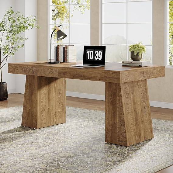 55" Executive Desk with Double Pedestal - Modern Wooden Office Writing Table