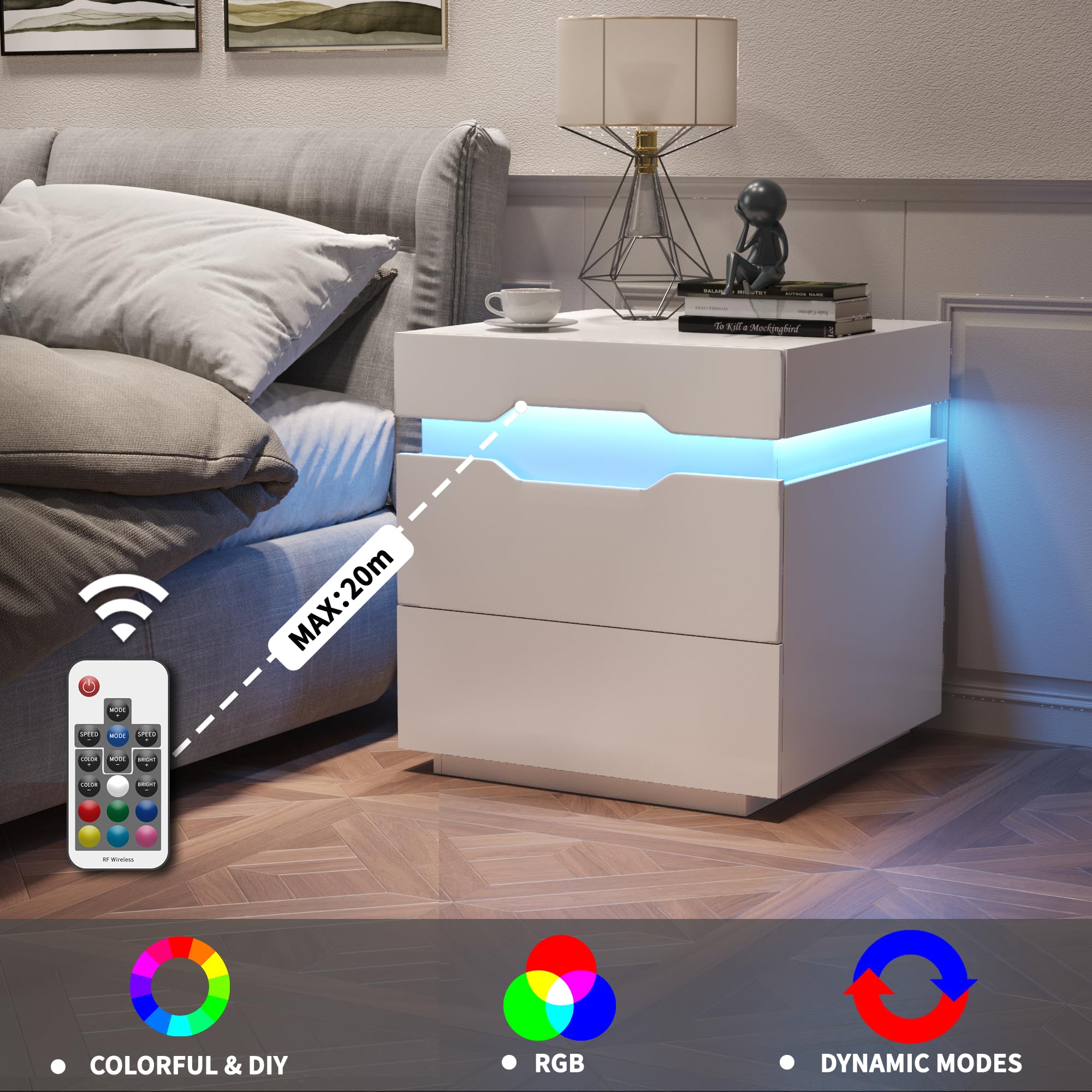 LED Nightstand with Charging Station