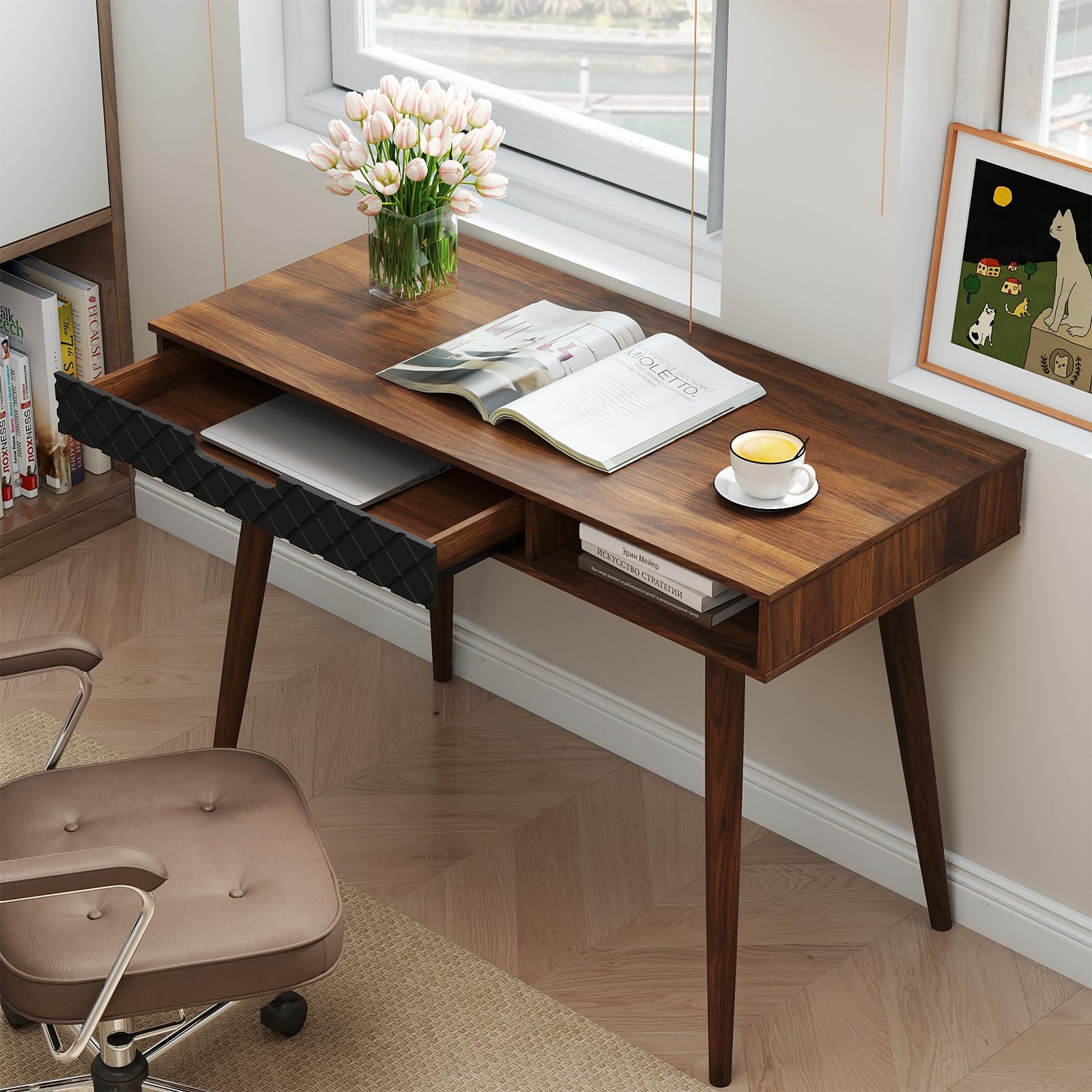 Mid-Century Modern Computer Desk with Drawer