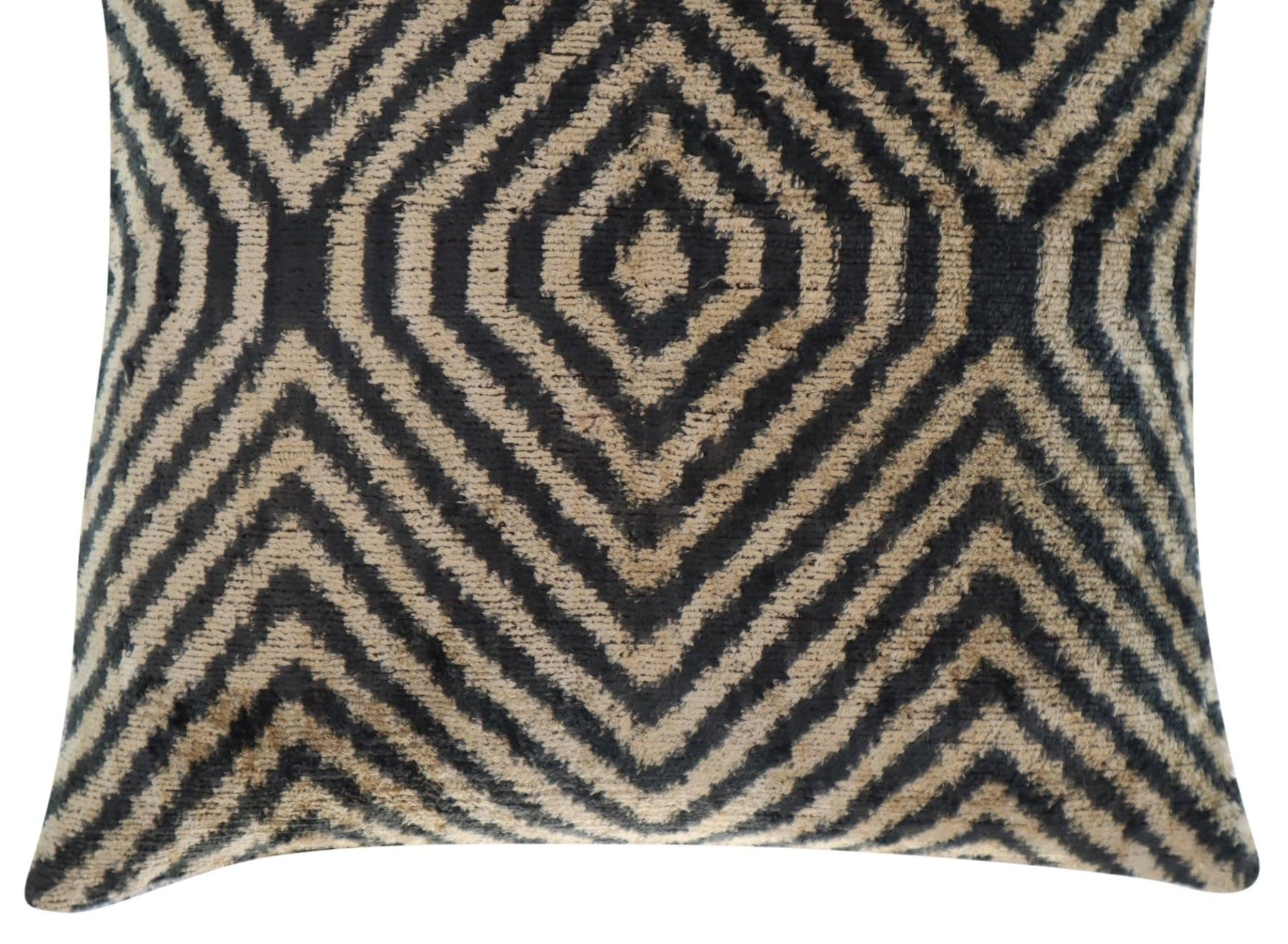 Handmade Black Ivory Chevron Velvet Throw Pillow - 16x16 Inch