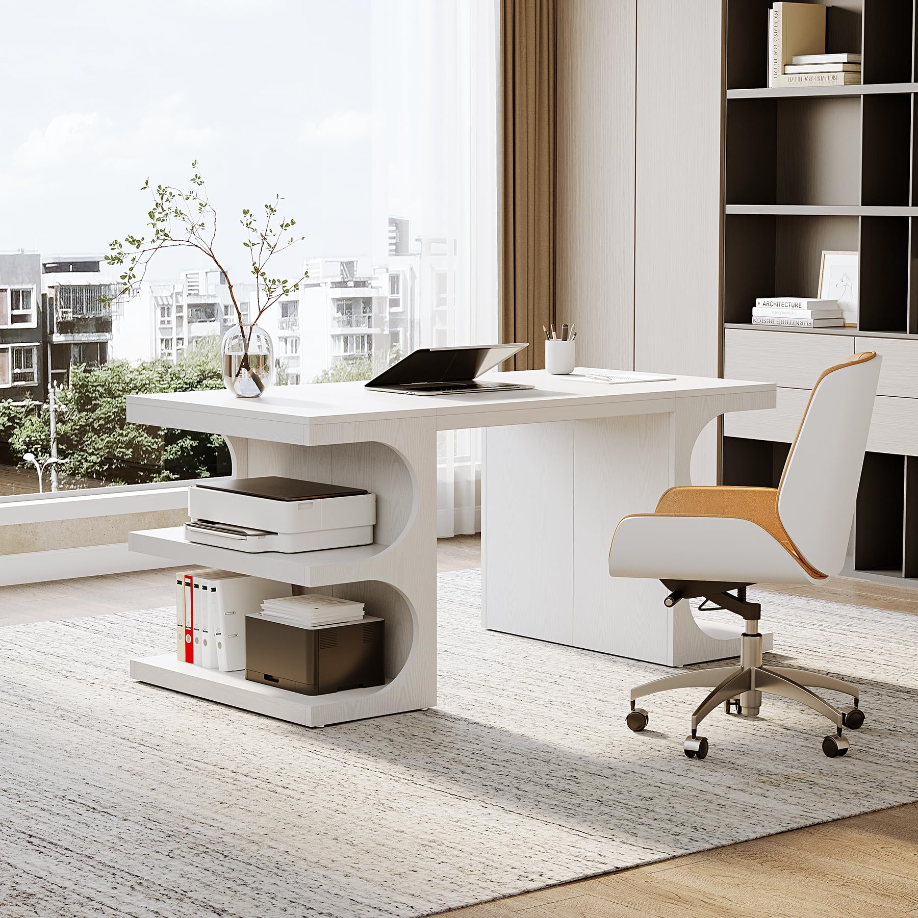 62.2-Inch Executive Desk with Storage Shelves