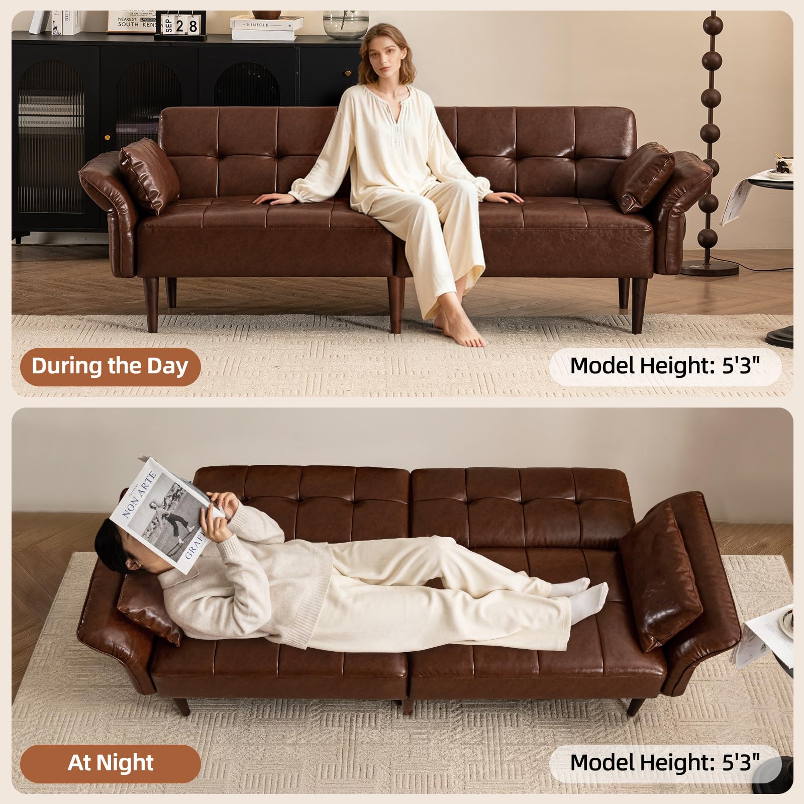 Convertible Futon Sofa Bed with Adjustable Armrests