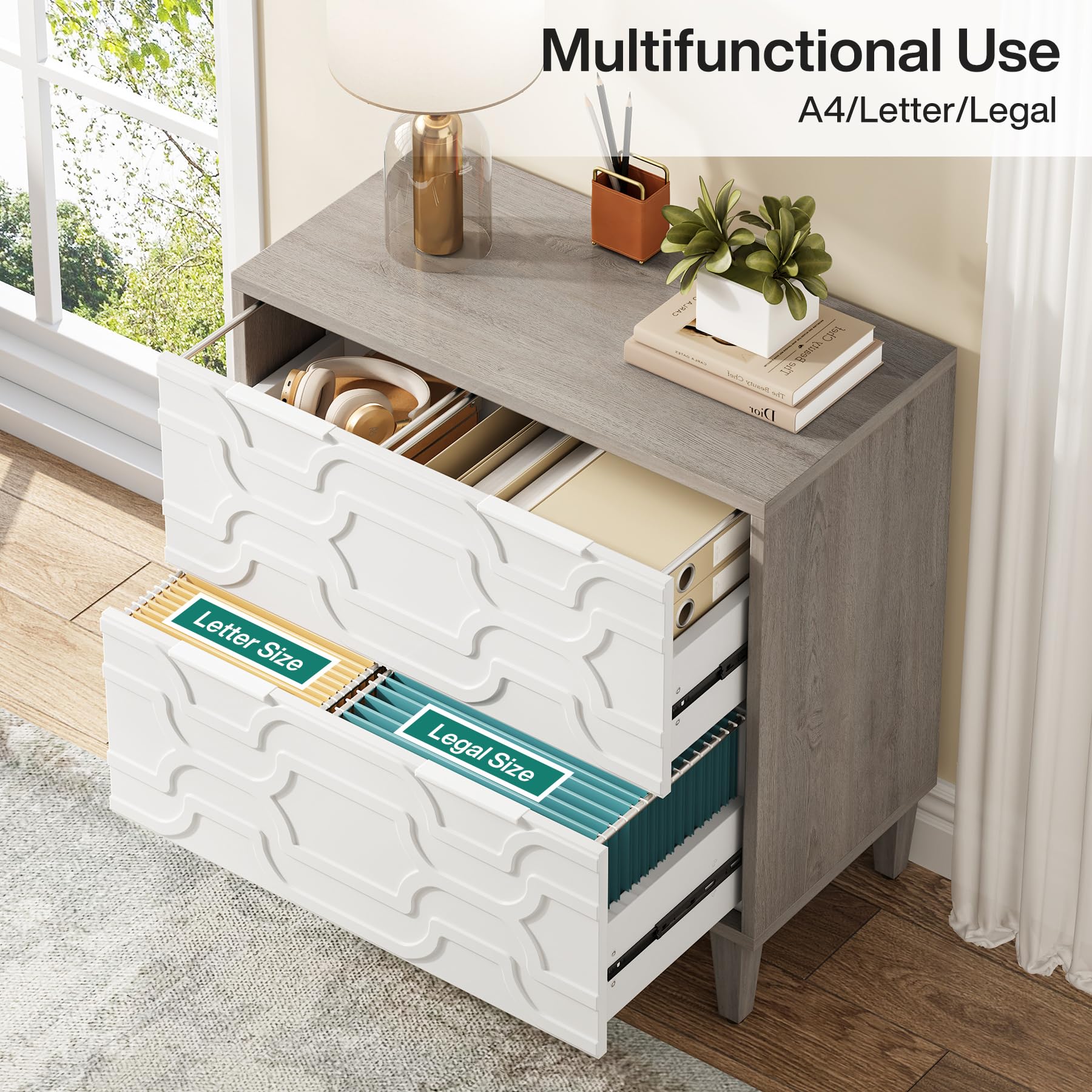 2-Drawer Lateral File Cabinet with Printer Stand