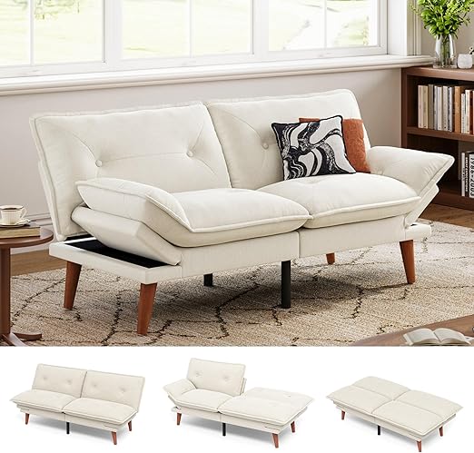 Convertible Futon Sofa Bed with Adjustable Backrest