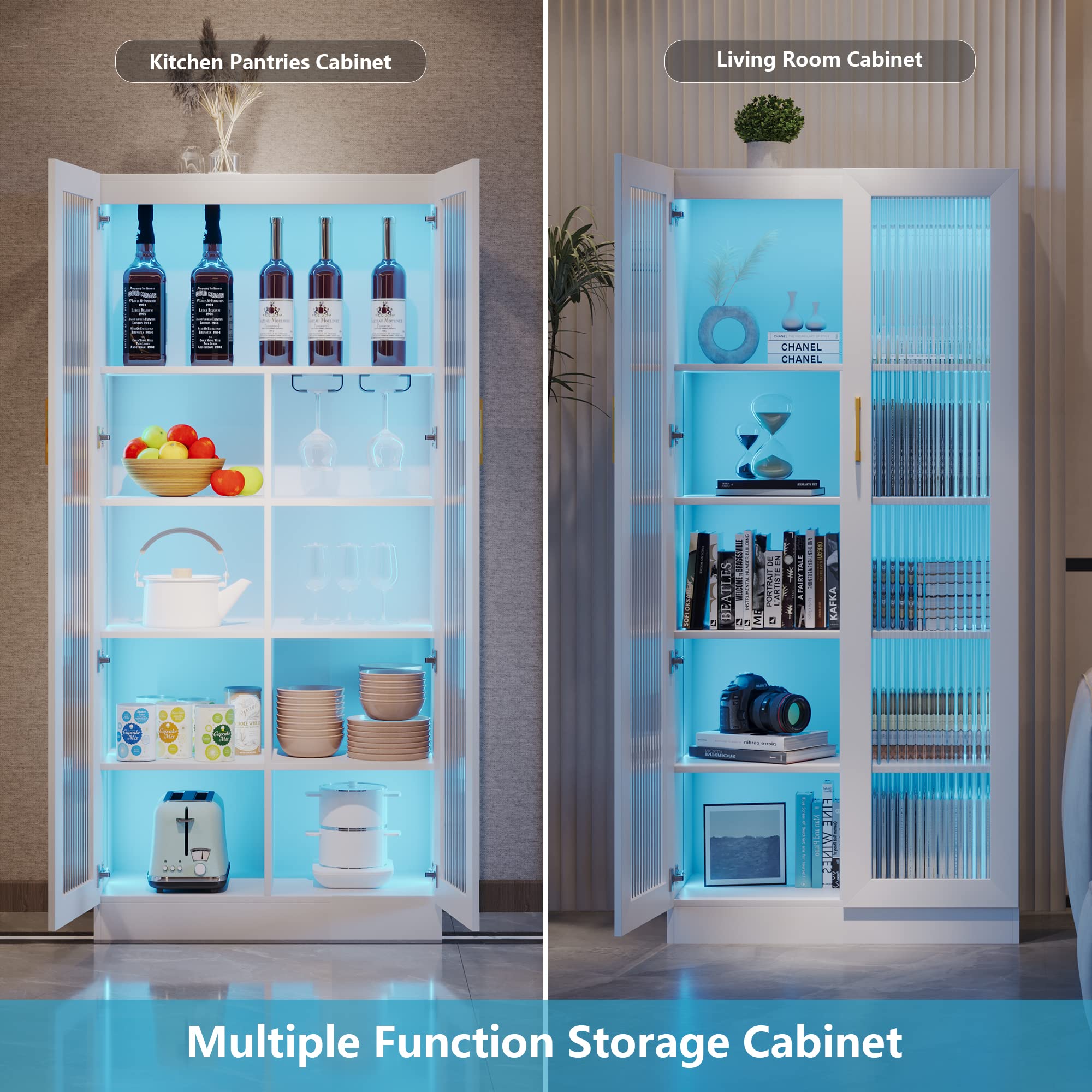 Glass Display Cabinet with LED Lights 5-Tier