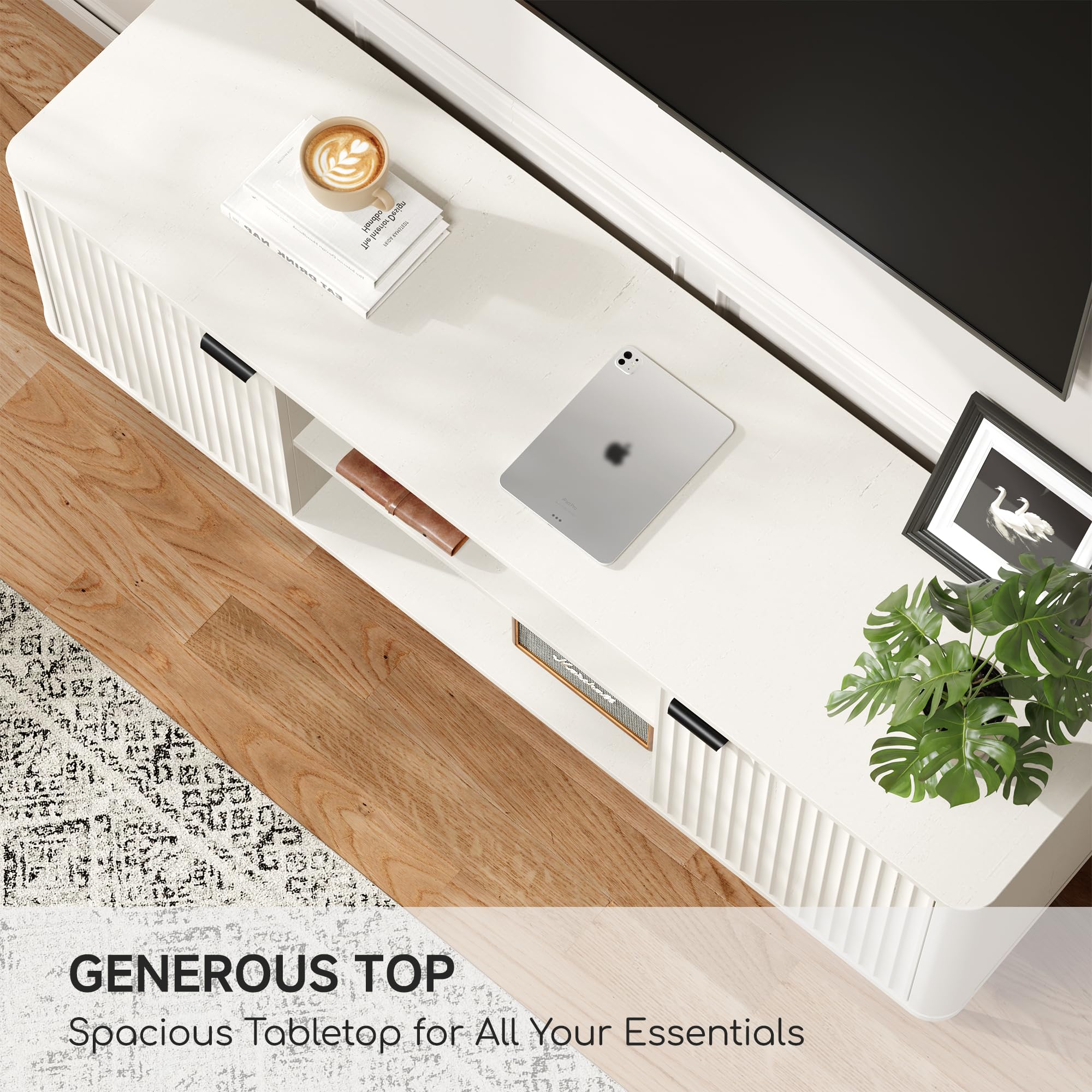 58" Modern TV Stand with Fluted Door Storage