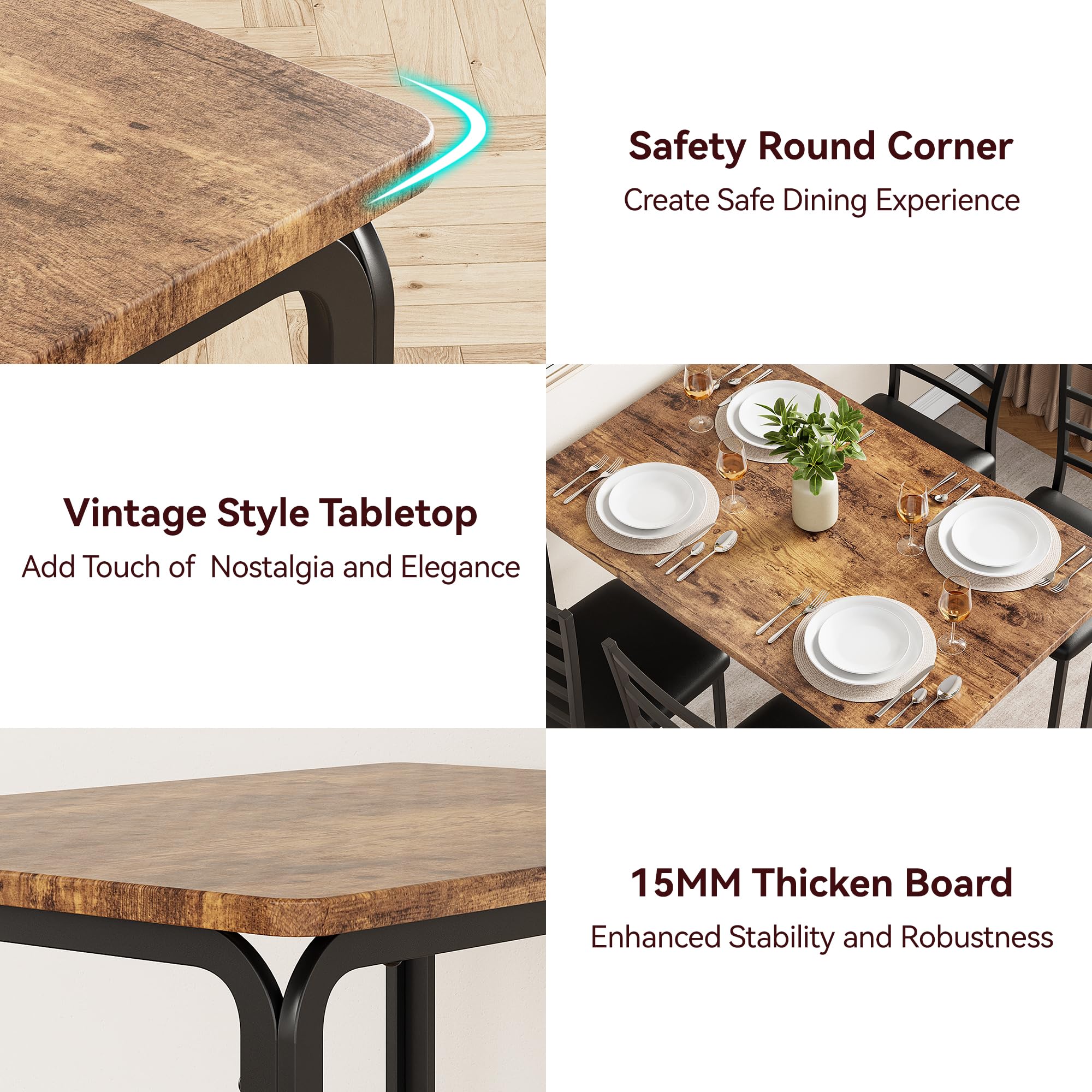 5-Piece Dining Table Set with Cushioned Chairs