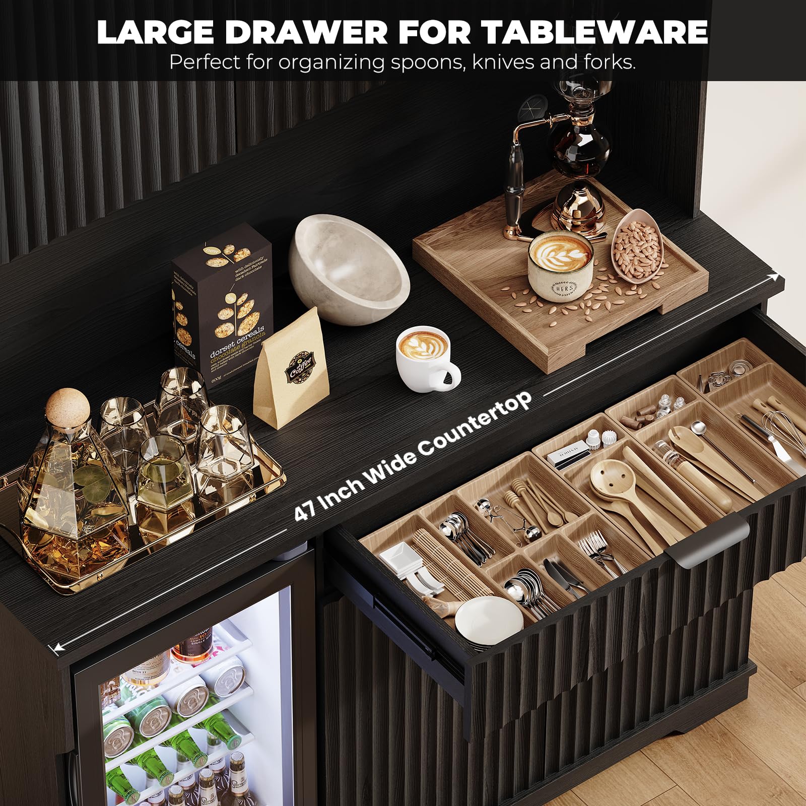 Kitchen Pantry Cabinet with Wine Fridge