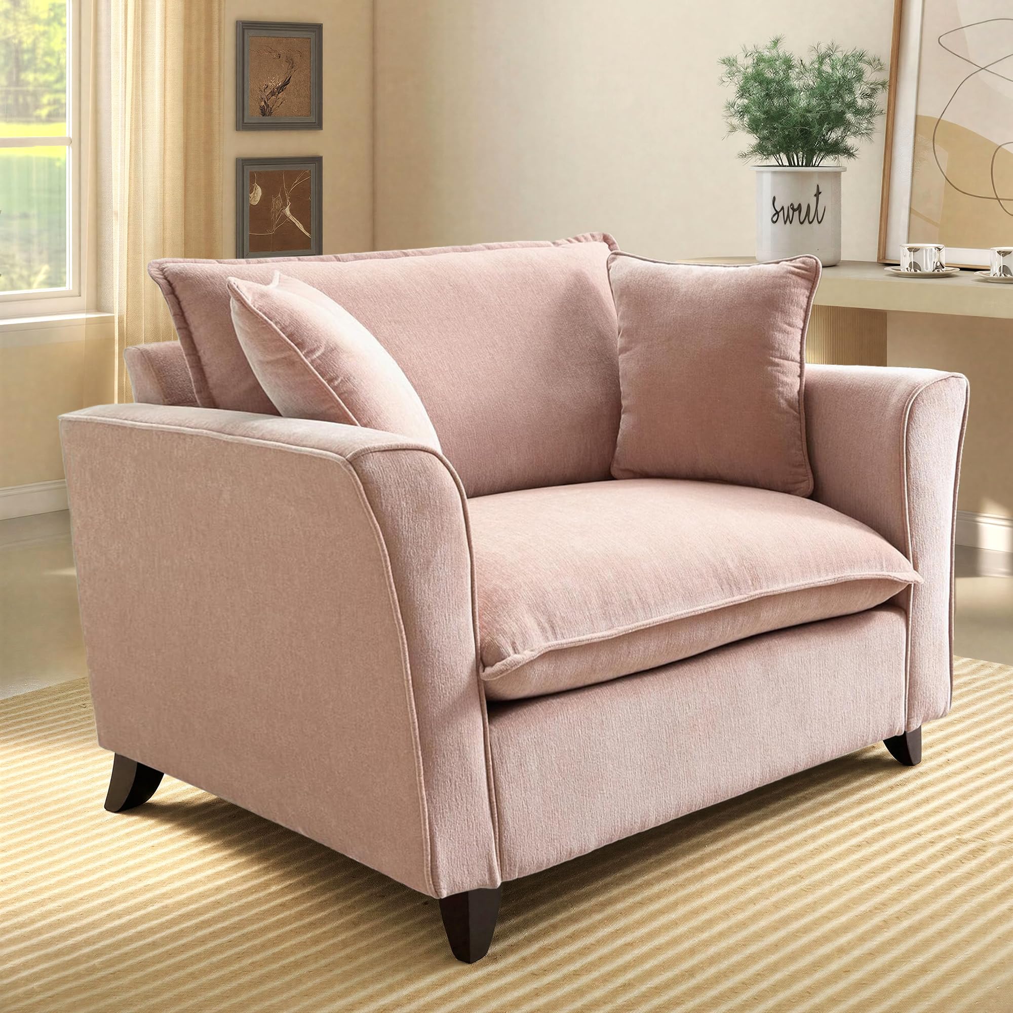 Pink Chenille Accent Chair with Removable Cover
