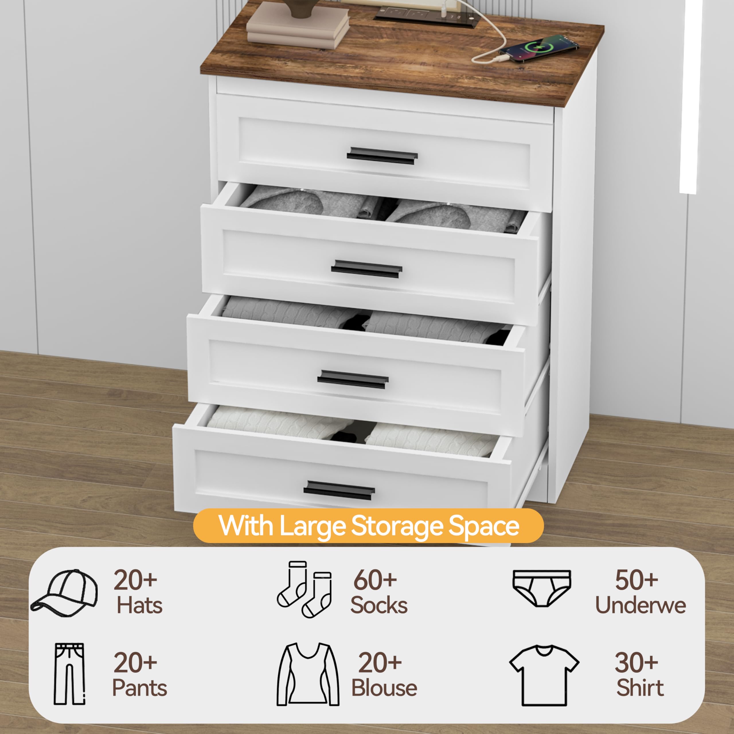 Farmhouse 4-Drawer Dresser with Natural Texture