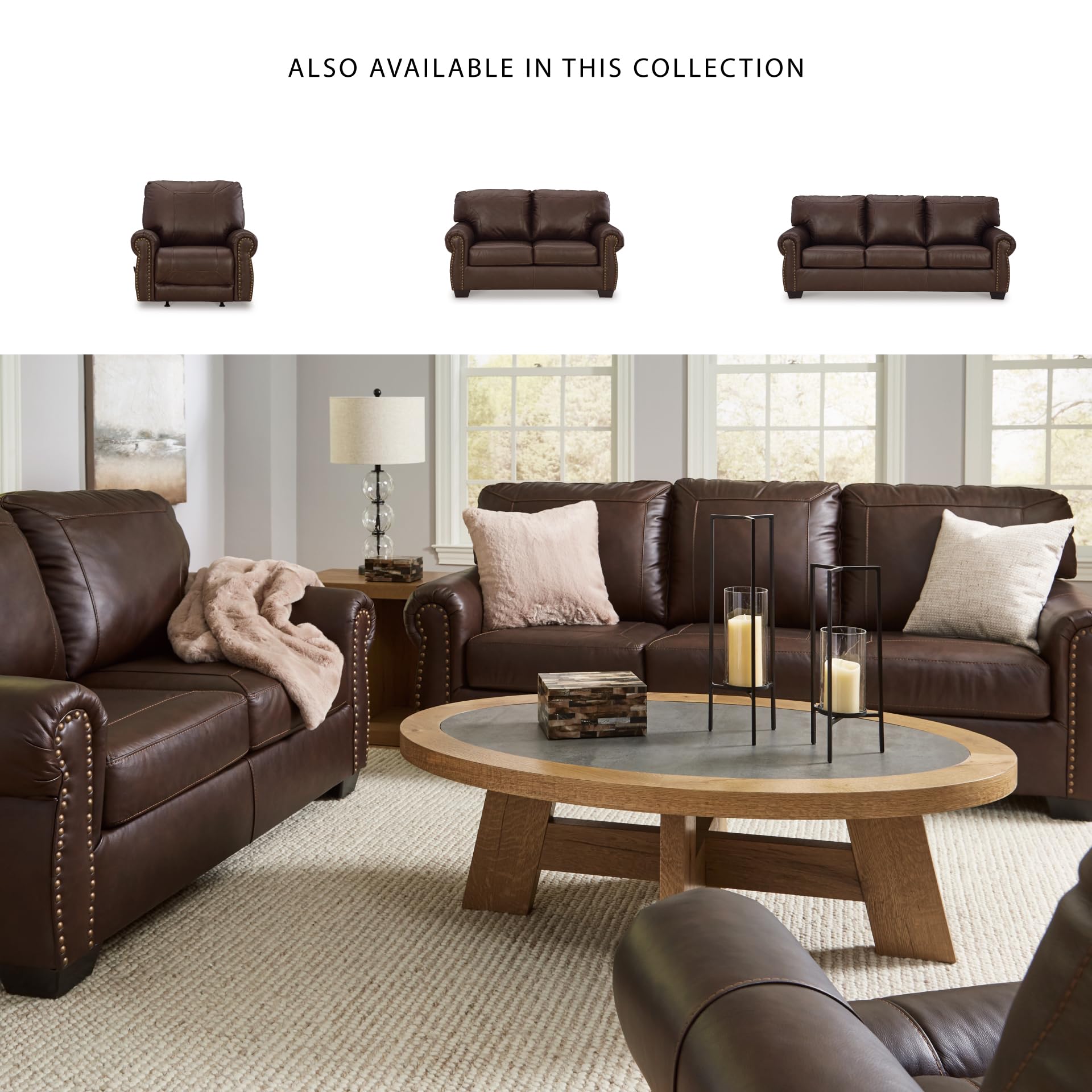 Classic Leather Sofa with Nailhead Trim