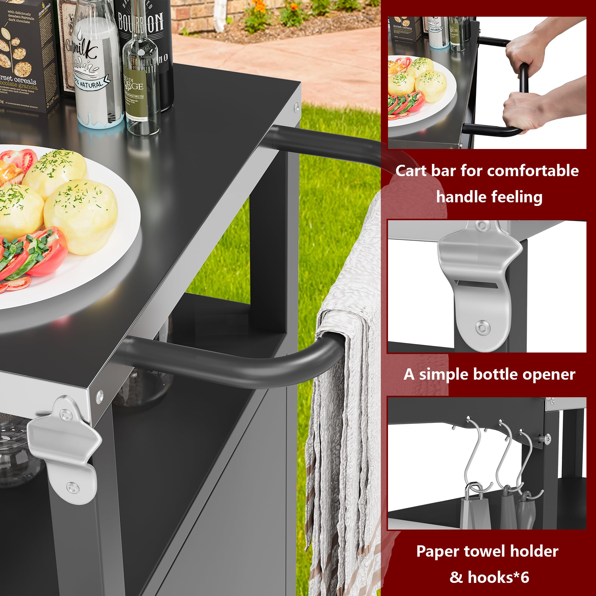 Outdoor Grill Cart with Foldable Top