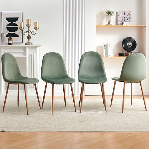 Dining Chairs Set of 4 - White Teddy Fleece with Metal Legs