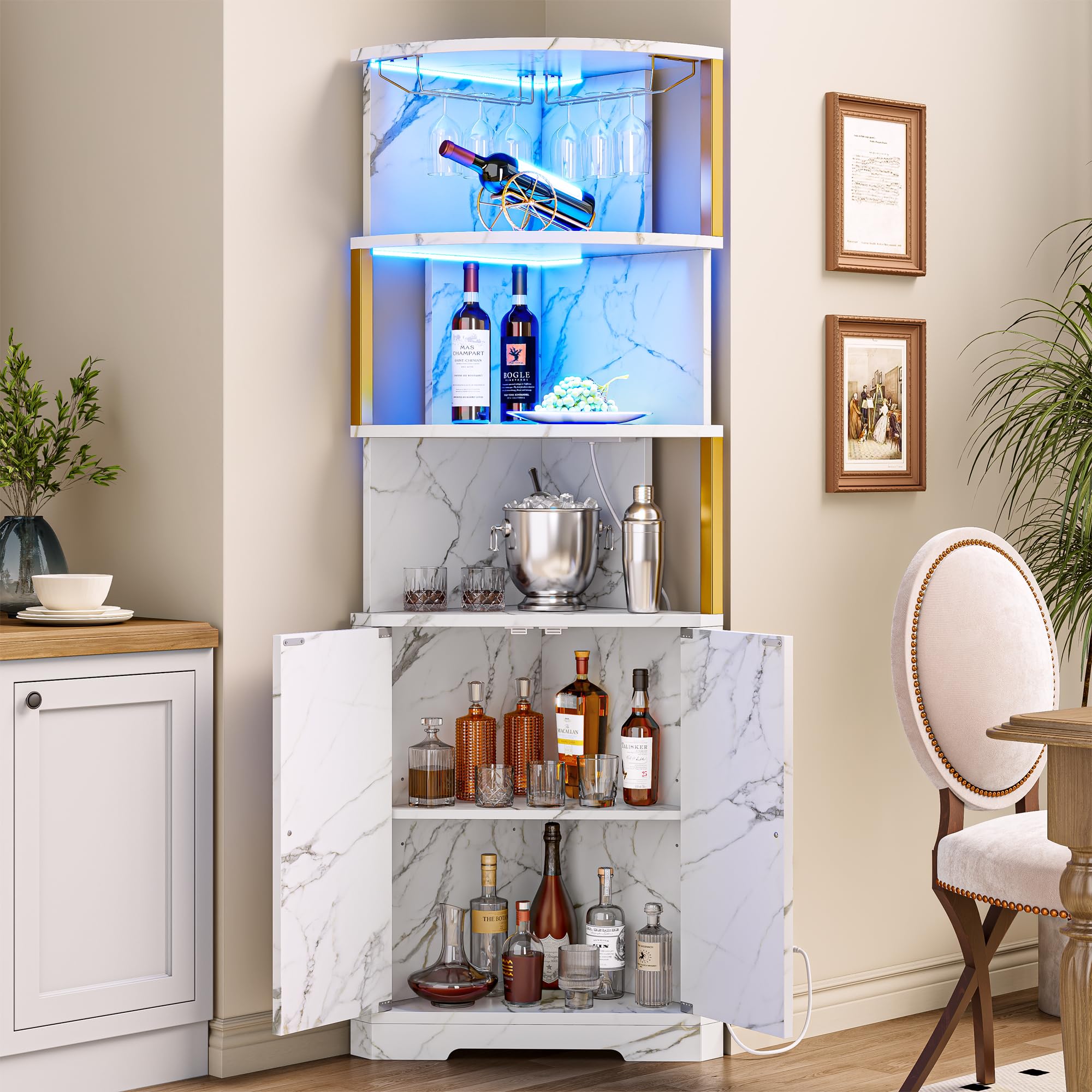 71'' Corner Bar Cabinet with LED Lights