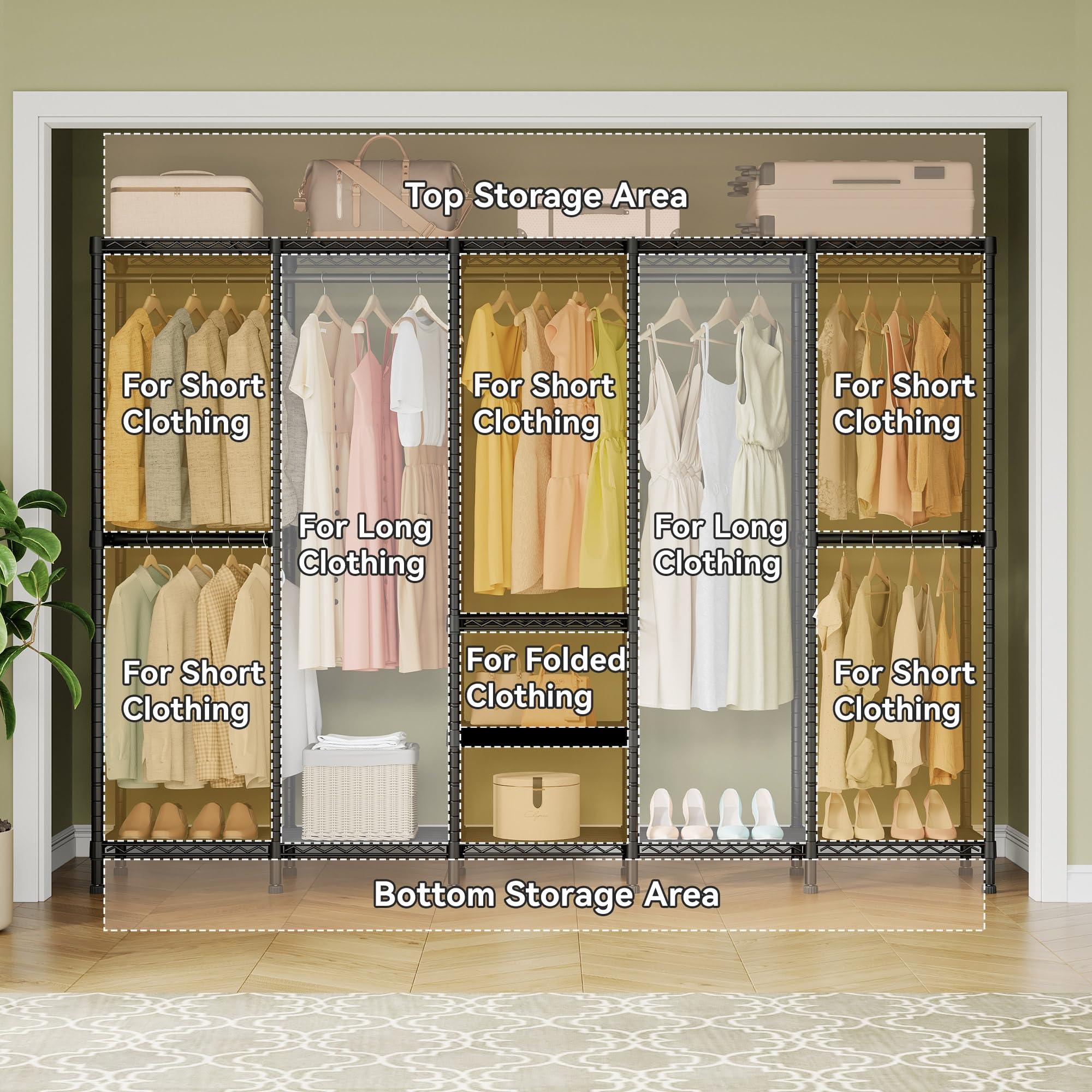 Extra Large Wire Garment Rack with Adjustable Shelves