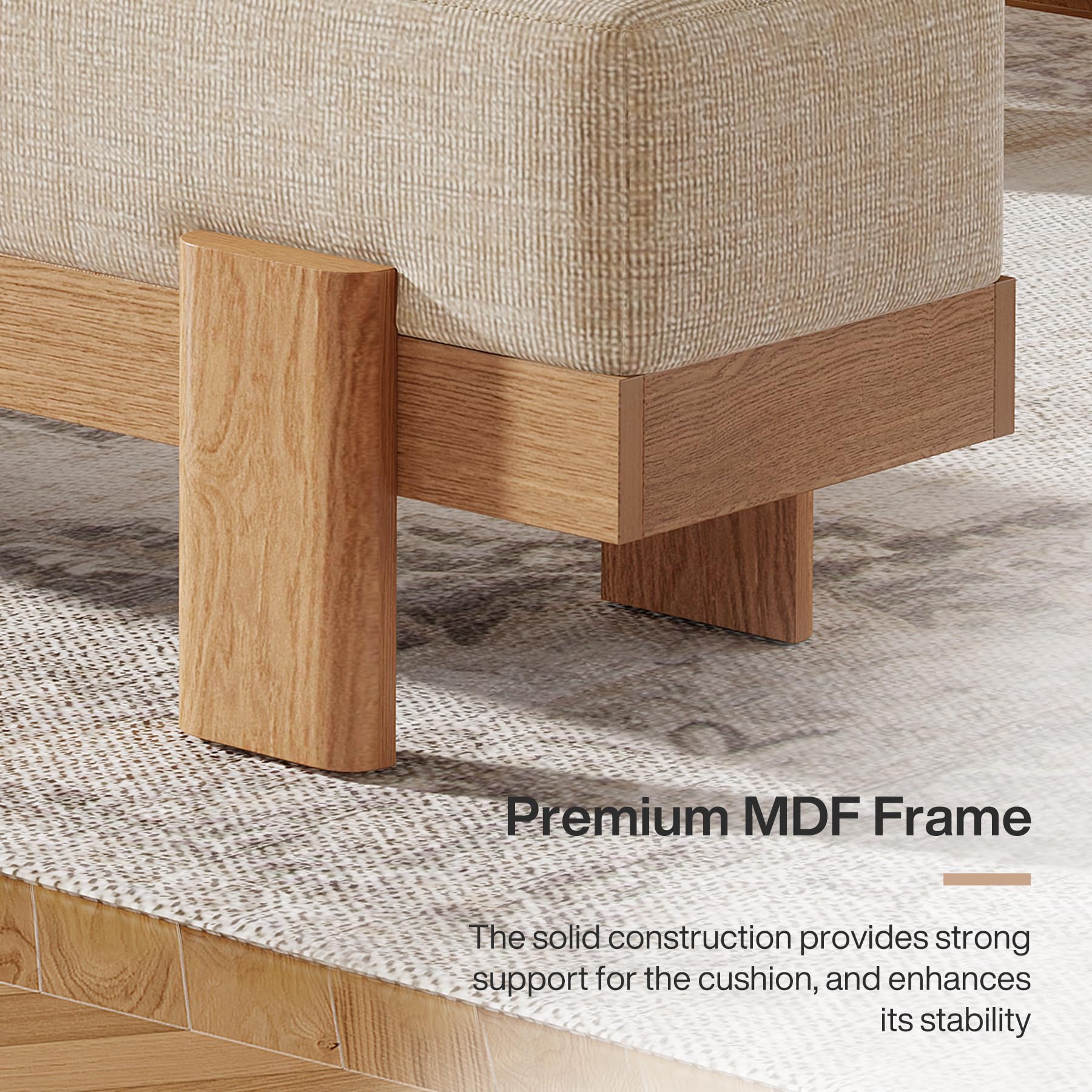 55-Inch Upholstered Dining Bench with Fabric Padded Seat