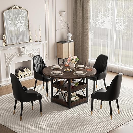 5-Piece Round Dining Table Set with Storage