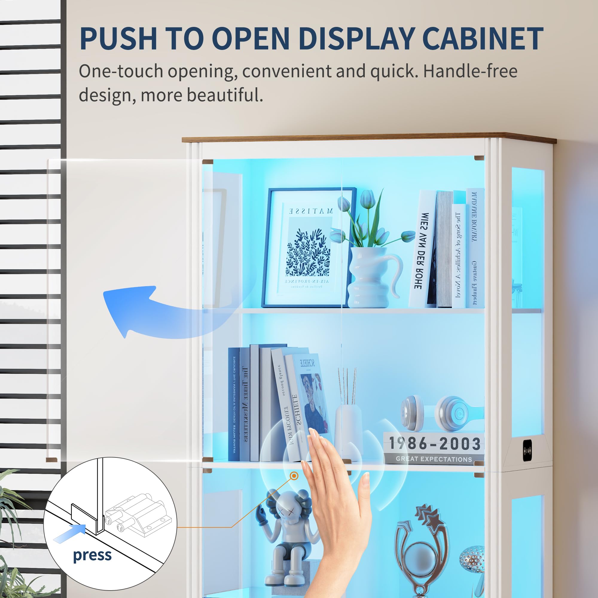 LED Display Cabinet with Glass Doors and Adjustable Shelves
