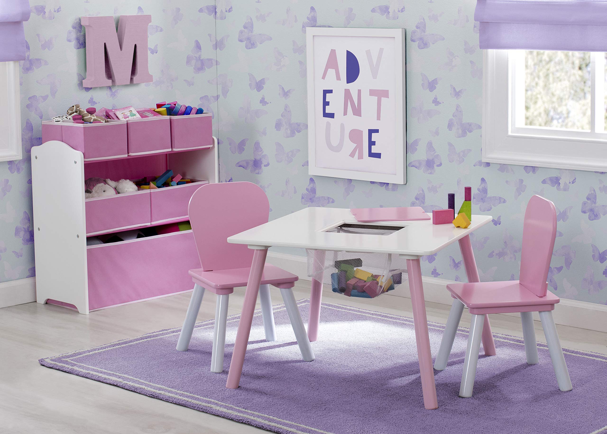 4-Piece Toddler Playroom Set with Table, Chairs & Toy Organizer