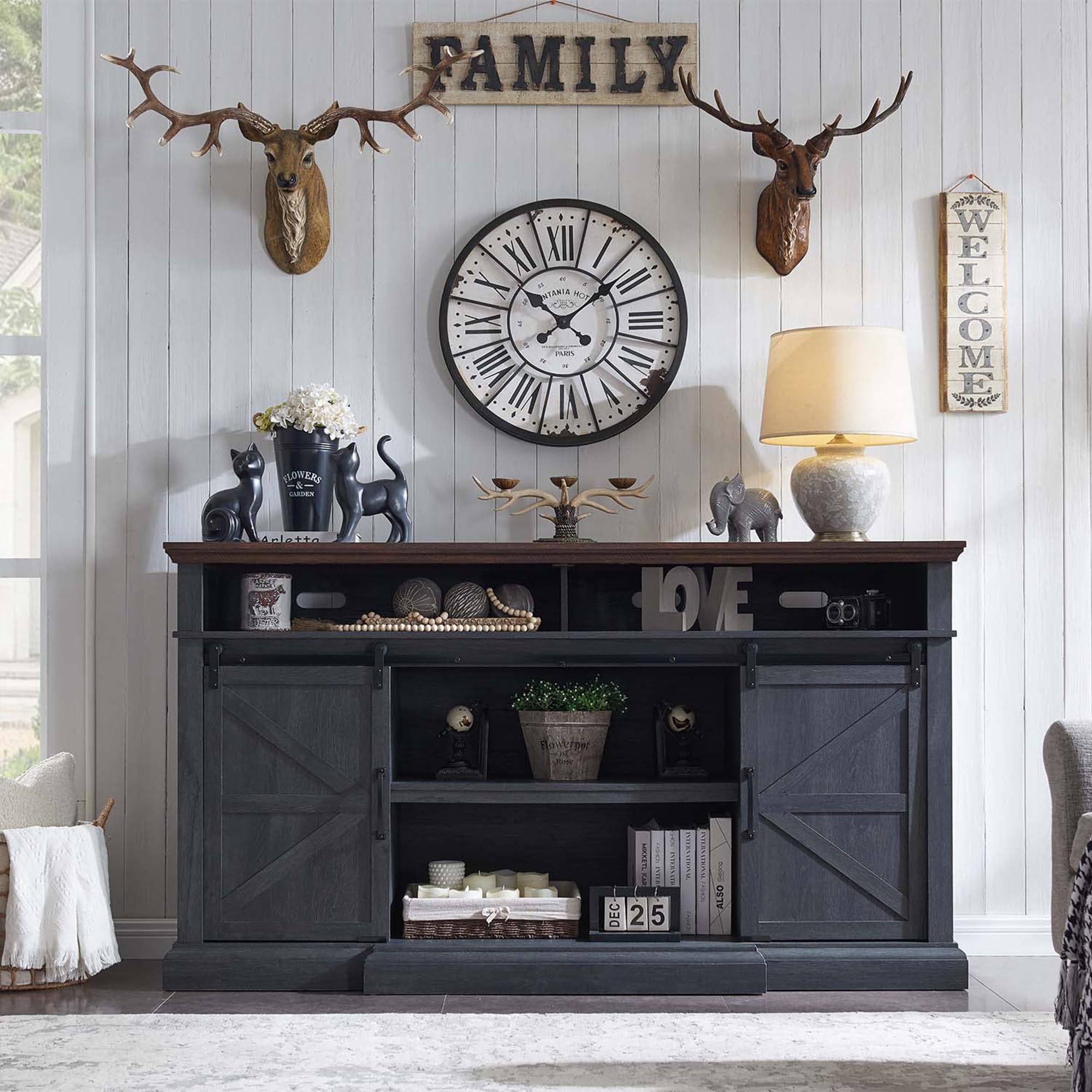 Farmhouse TV Stand with Sliding Barn Doors