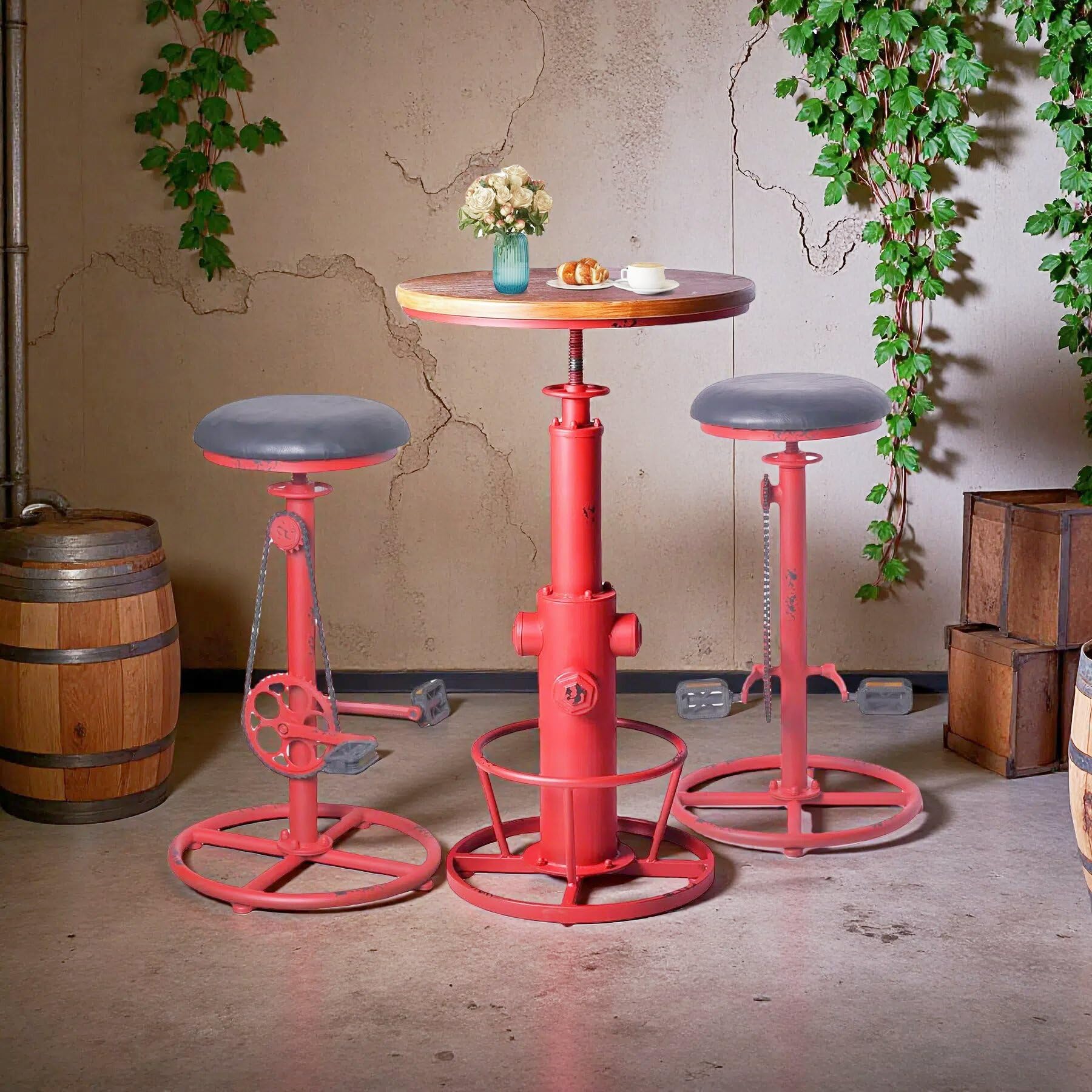 3 Piece Industrial Pub Bar Set with Adjustable Height