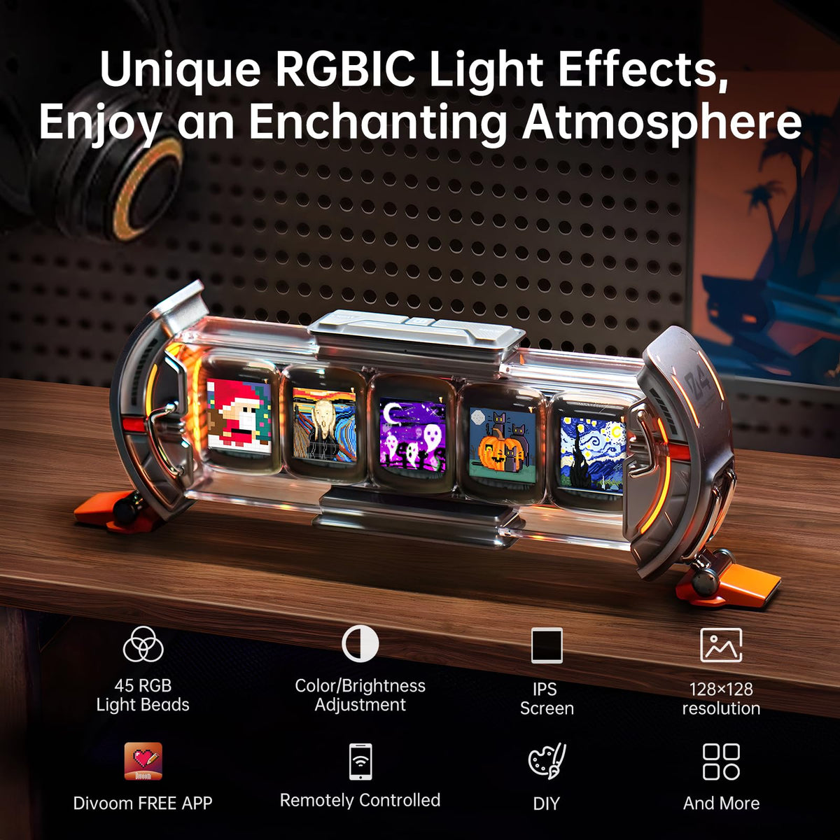 Cyberpunk Gaming Digital Alarm Clock with RGB LED Display