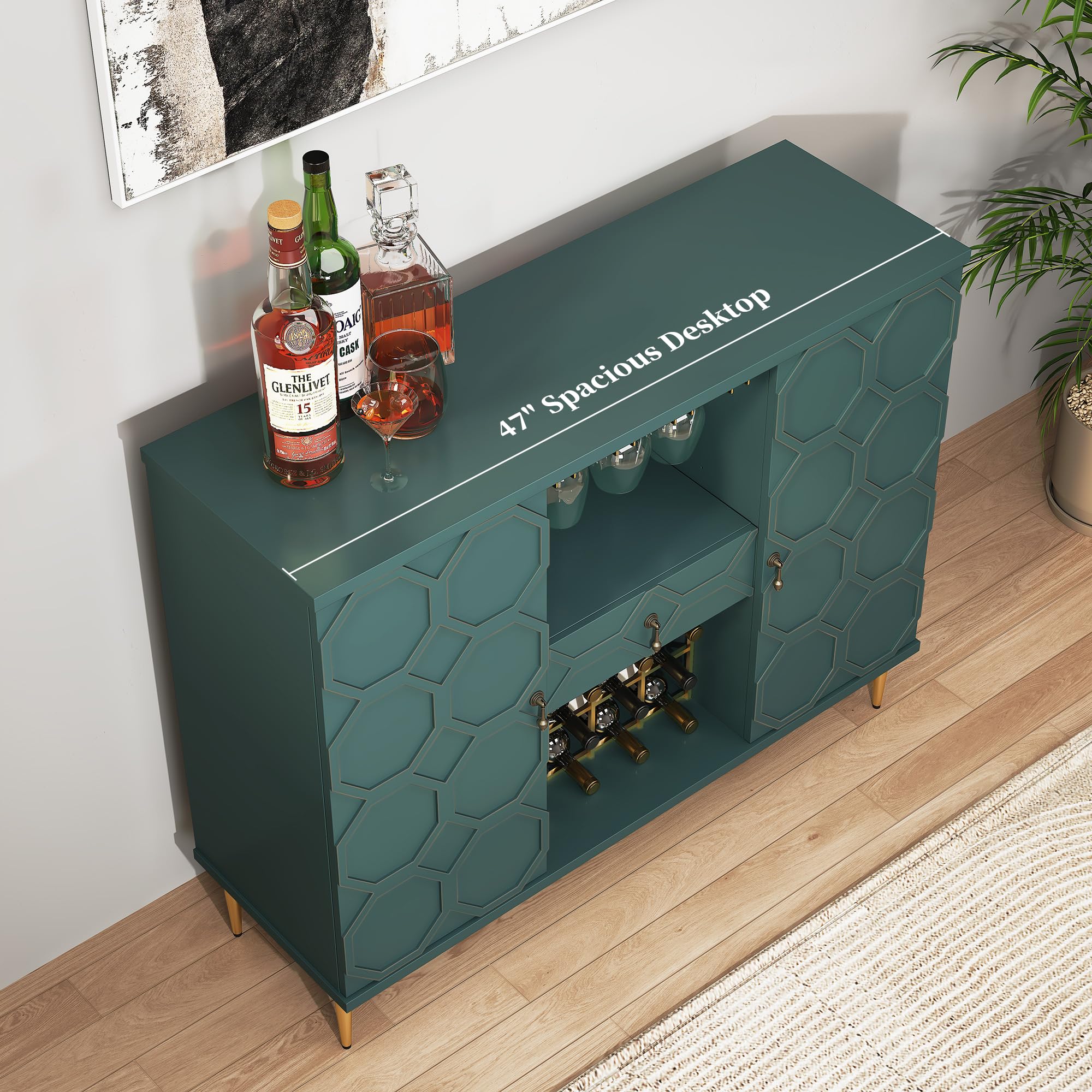 Modern Bar Cabinet with Drawer and Wine Glass Racks