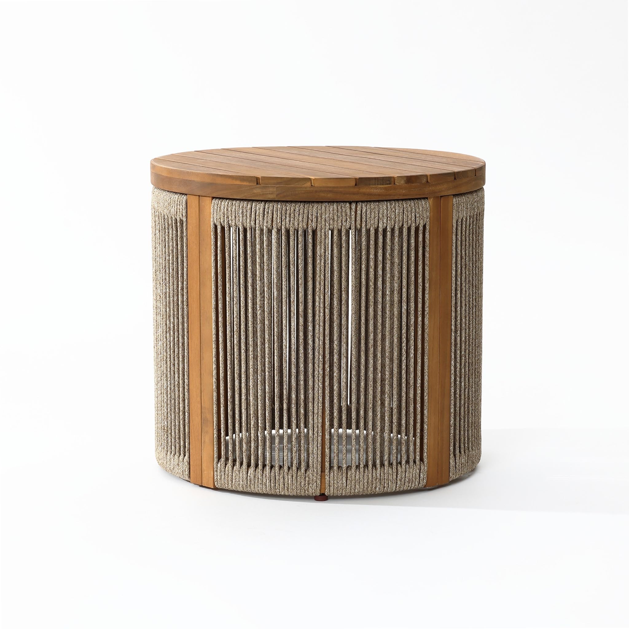 Outdoor Coffee Table - 17" Rope Acacia Wood Round Side Table