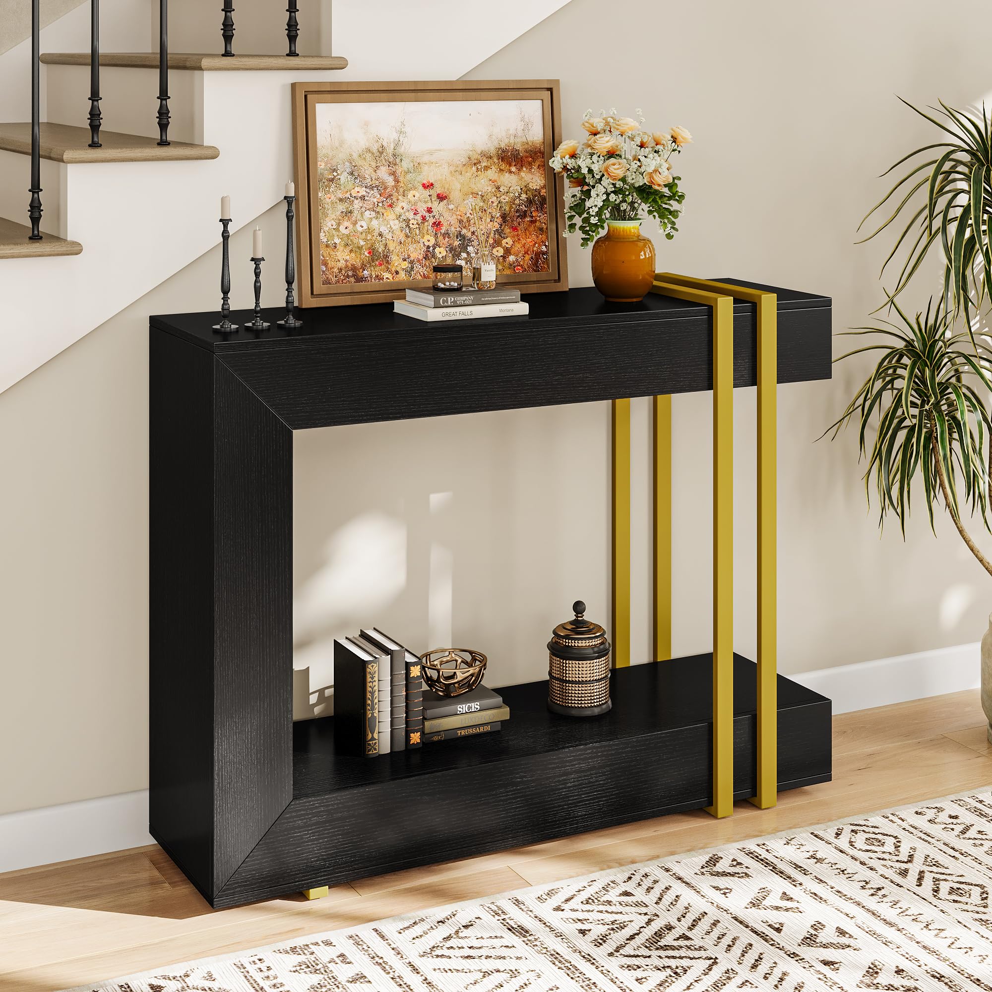 42.5" Console Table Behind Couch 2-Tier Narrow Entryway Table with Storage