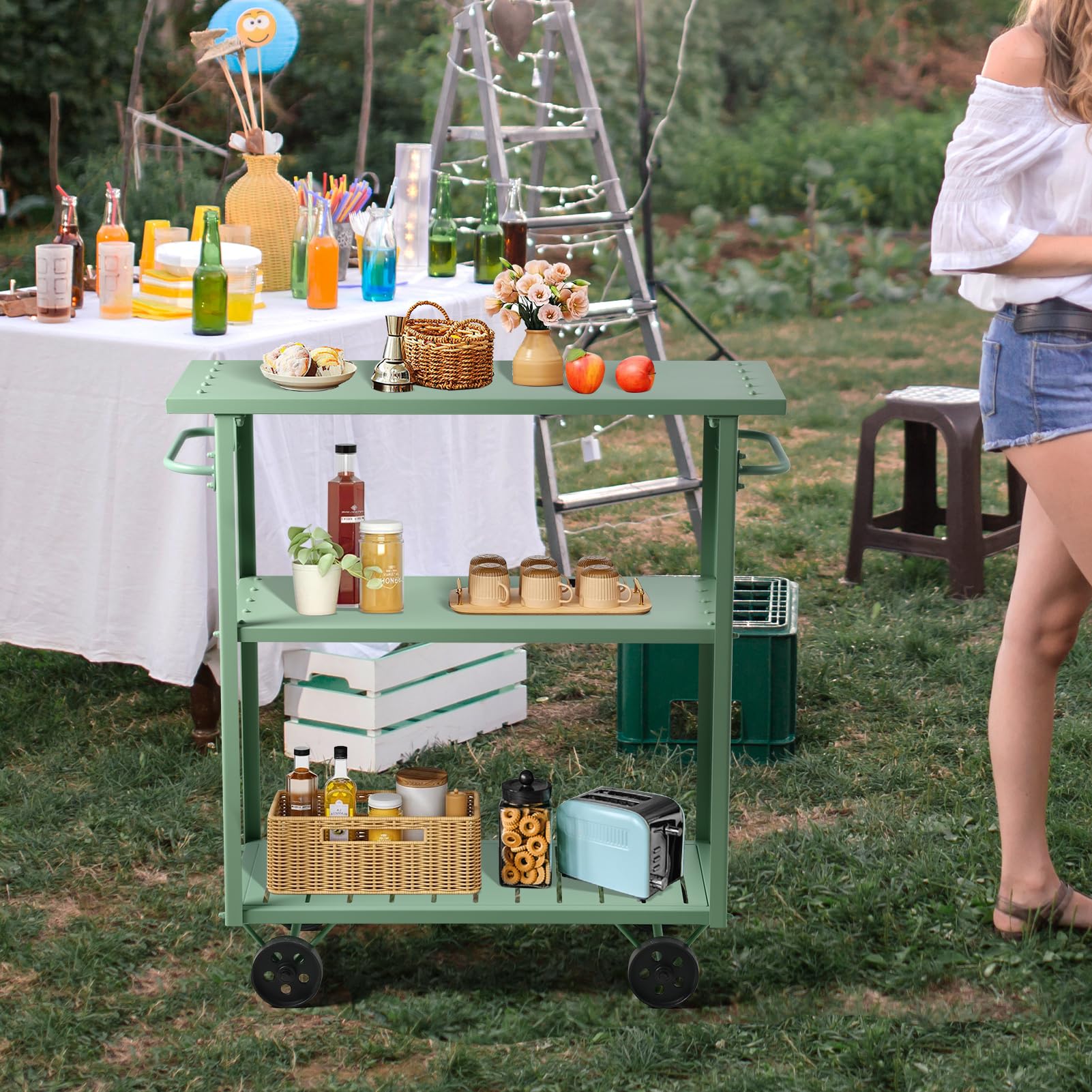 Industrial 3-Tier Mobile Serving Cart with Wheels