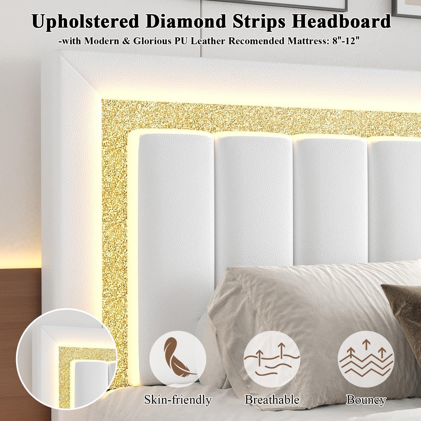 Floating Queen Bed Frame with LED Lights