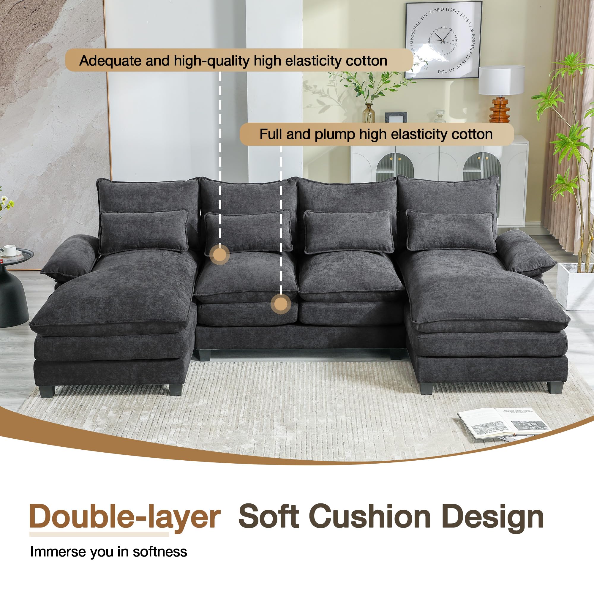 U-Shaped Modular Sectional Sofa Double Chaise