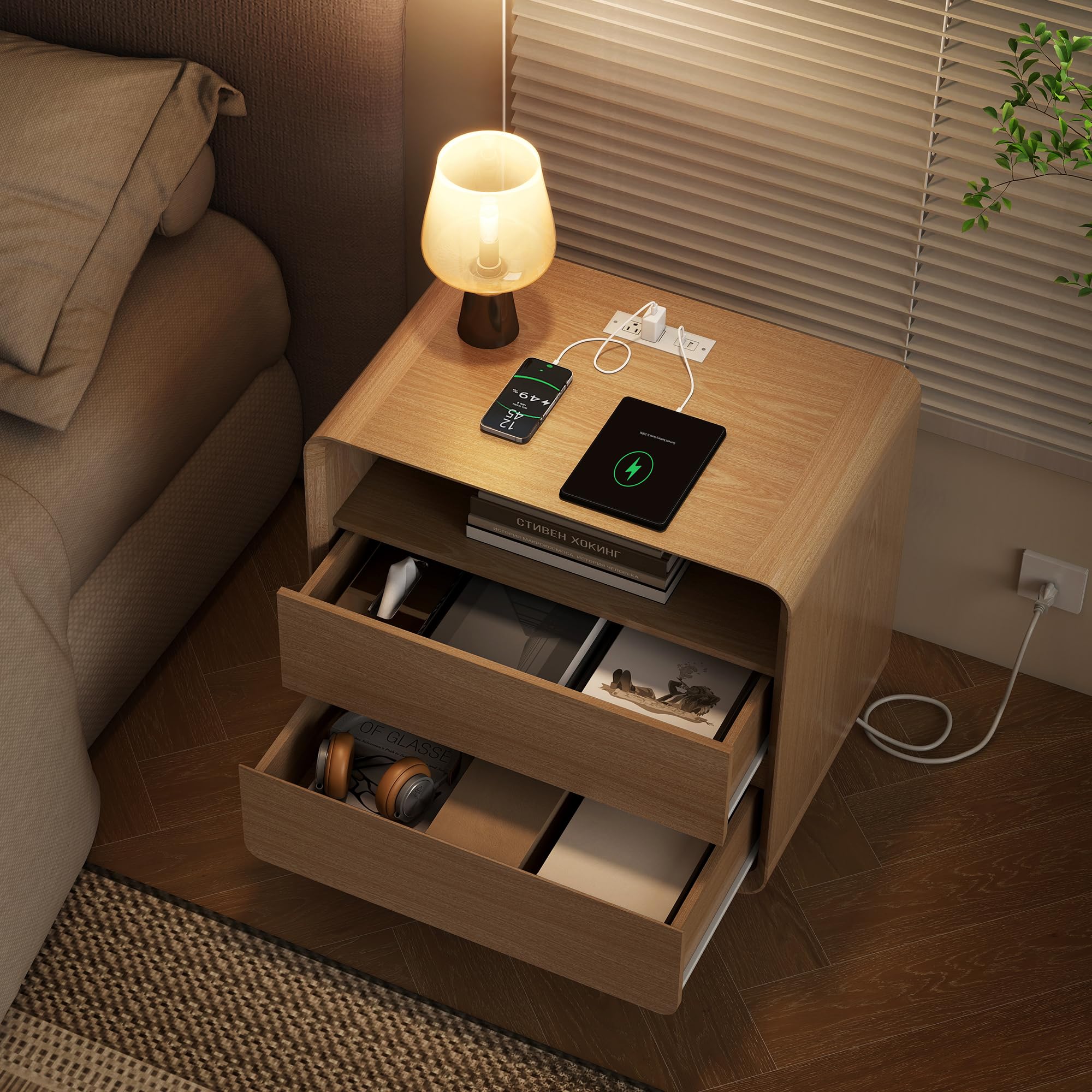 Modern Nightstands Set of 2 with Charging Station