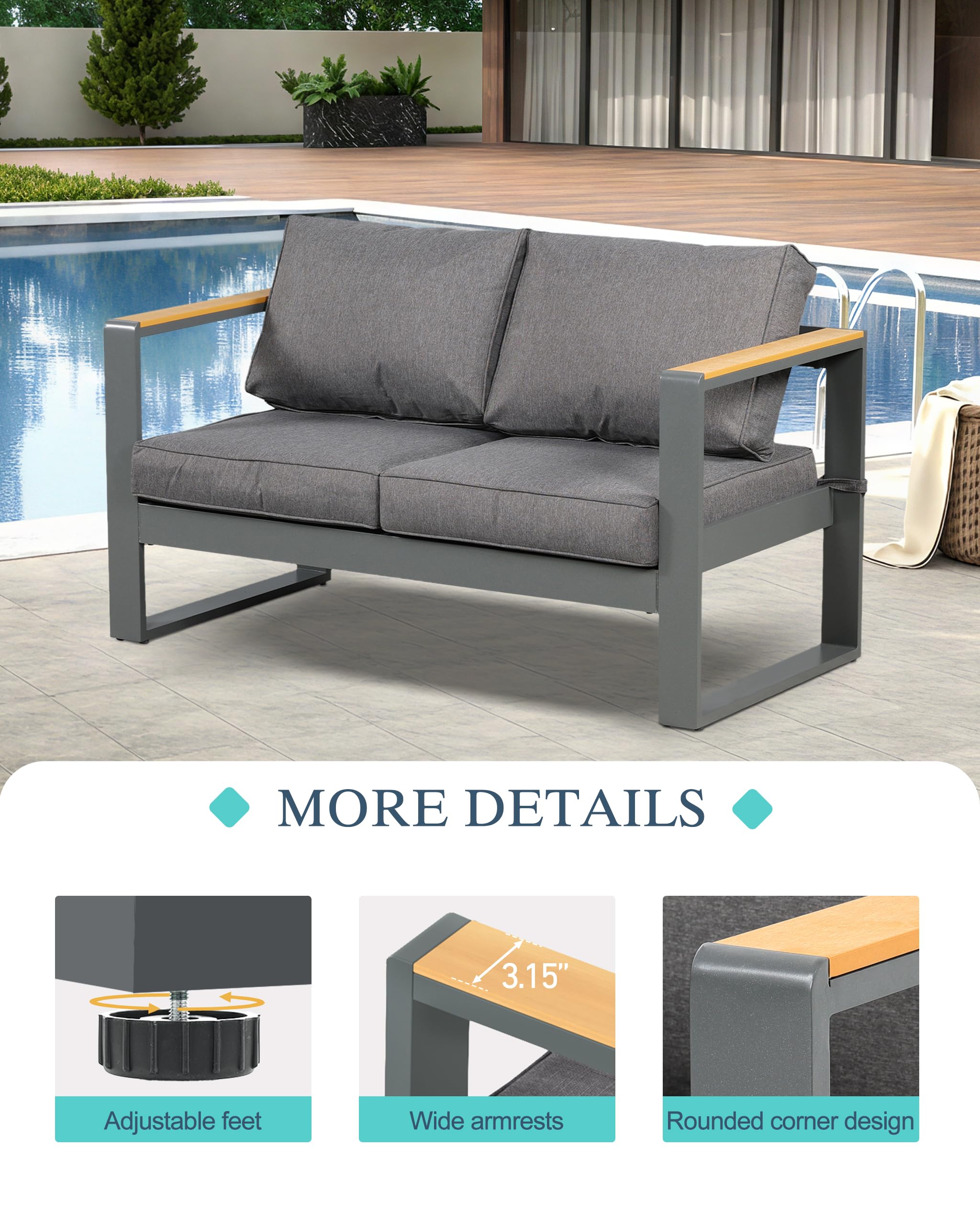 Outdoor Aluminum Patio Loveseat with Washable Cushion