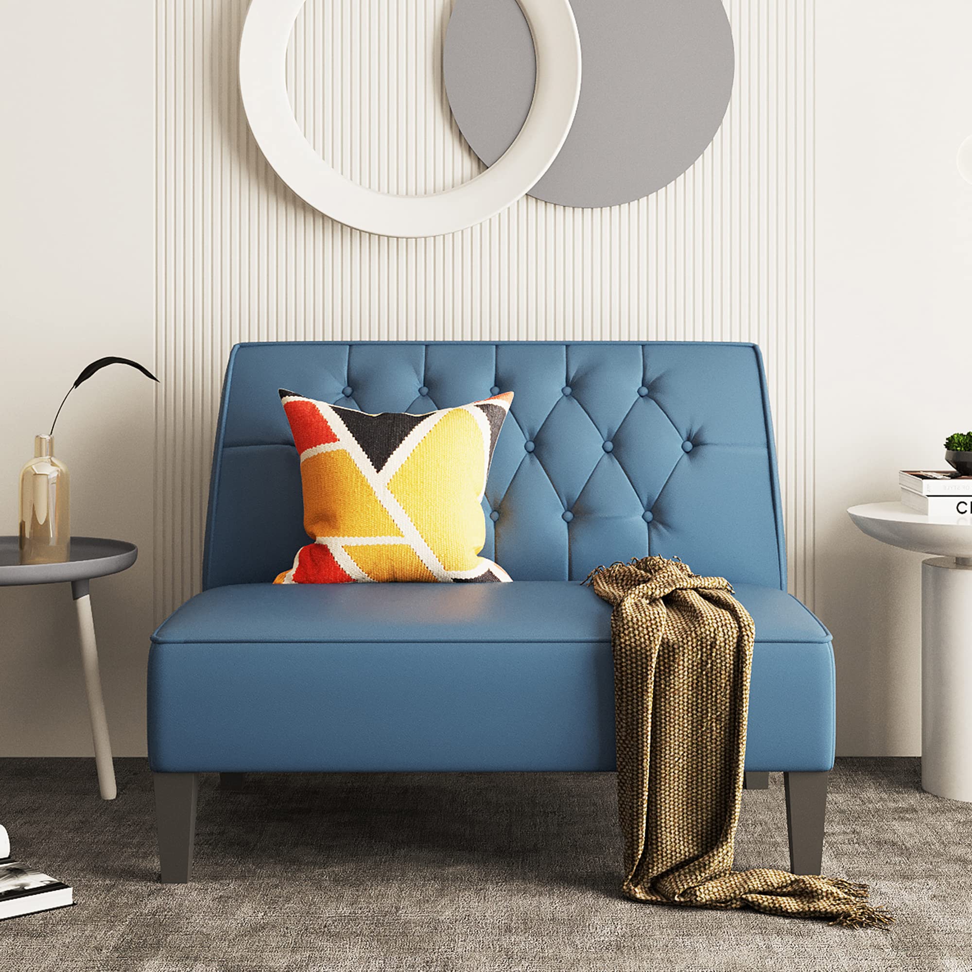 Blue Tufted Loveseat Settee