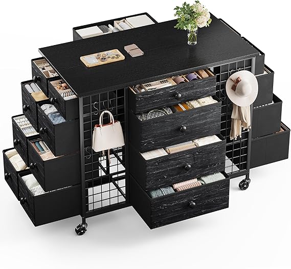 24 Drawer Dresser with Wheels - Pink Metal Frame Storage Organizer
