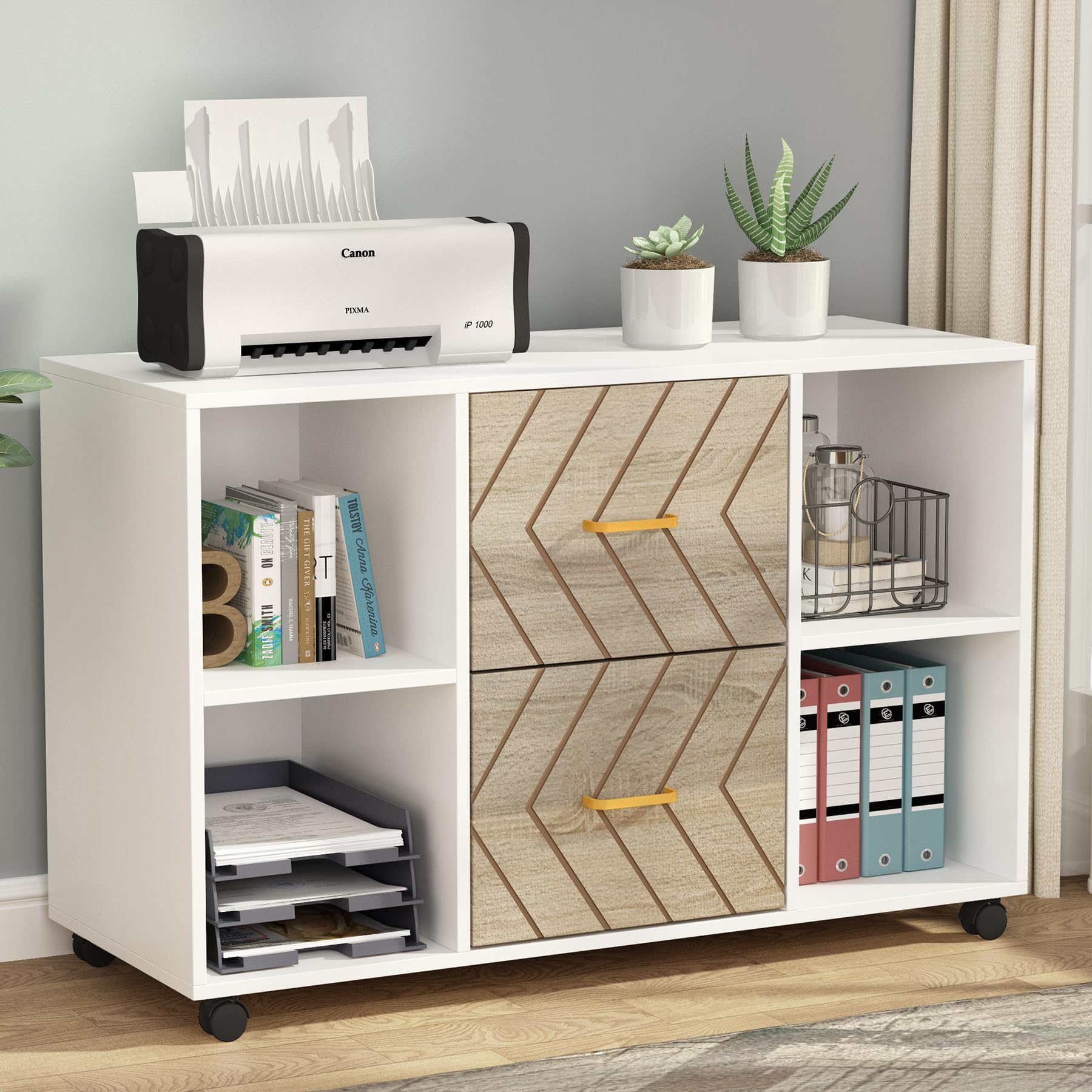 2 Drawer Mobile File Cabinet with Storage Shelves