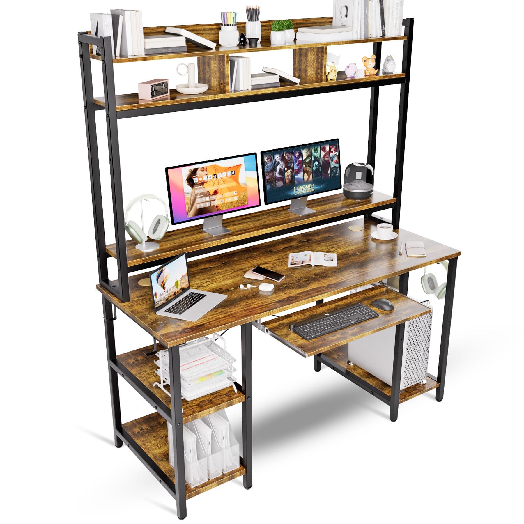 Computer Desk with Hutch and Keyboard Tray - 70 inch High