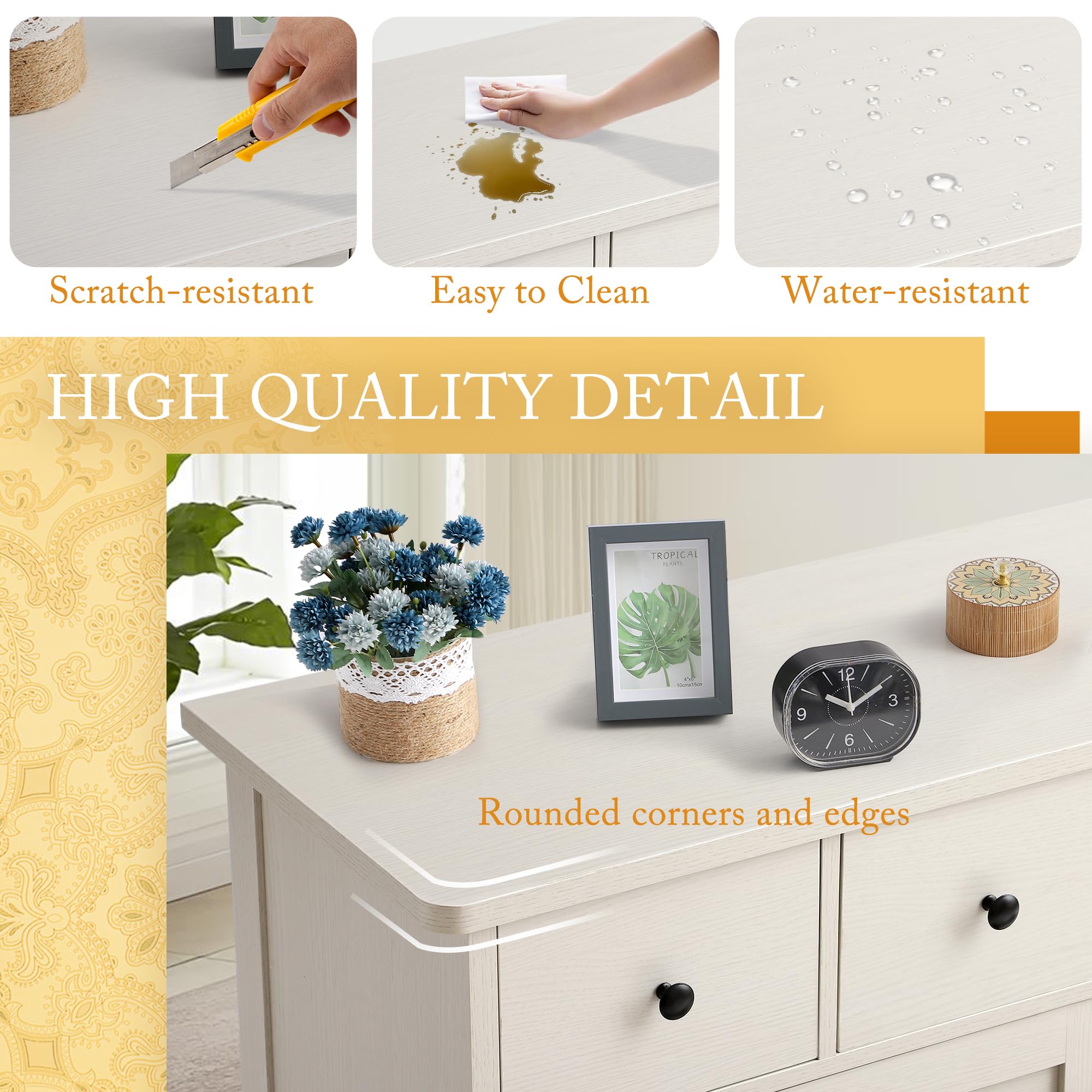 8 Drawer Dresser 47 Inch Wooden Chest with Gold Knobs