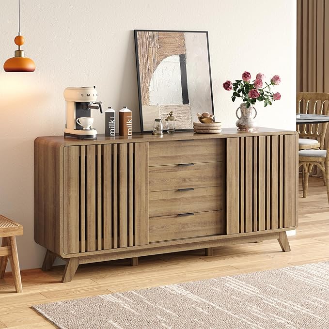 Mid Century Sideboard Buffet Cabinet with Sliding Doors