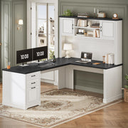L-Shaped Desk with Hutch and Storage Shelves